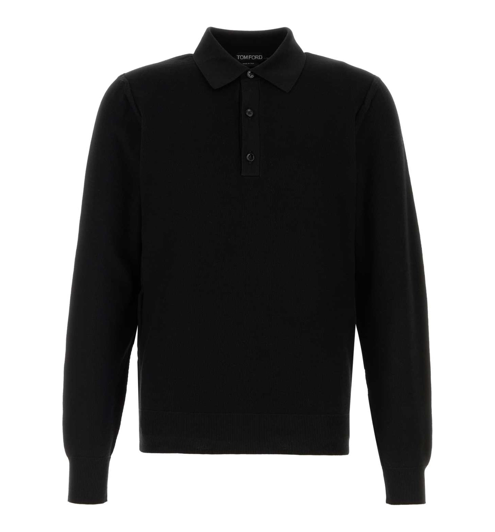 Silk-Cotton Long-Sleeve Polo Shirt