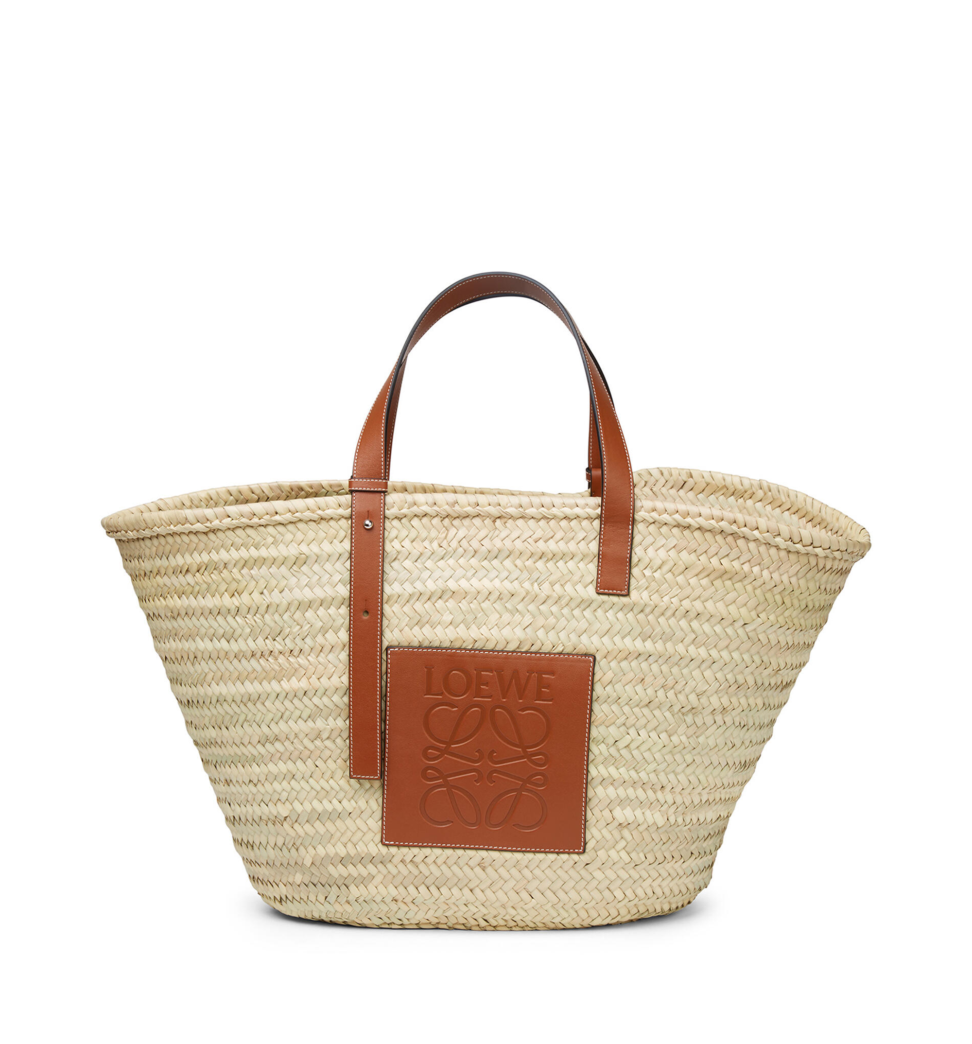 Large Basket Bag in Palm Leaf and Calfskin