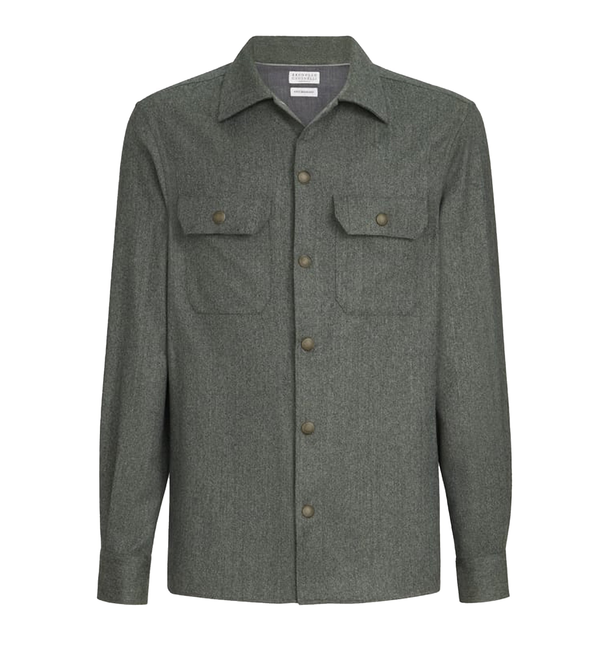 Virgin wool flannel overshirt with spread collar and chest pockets
