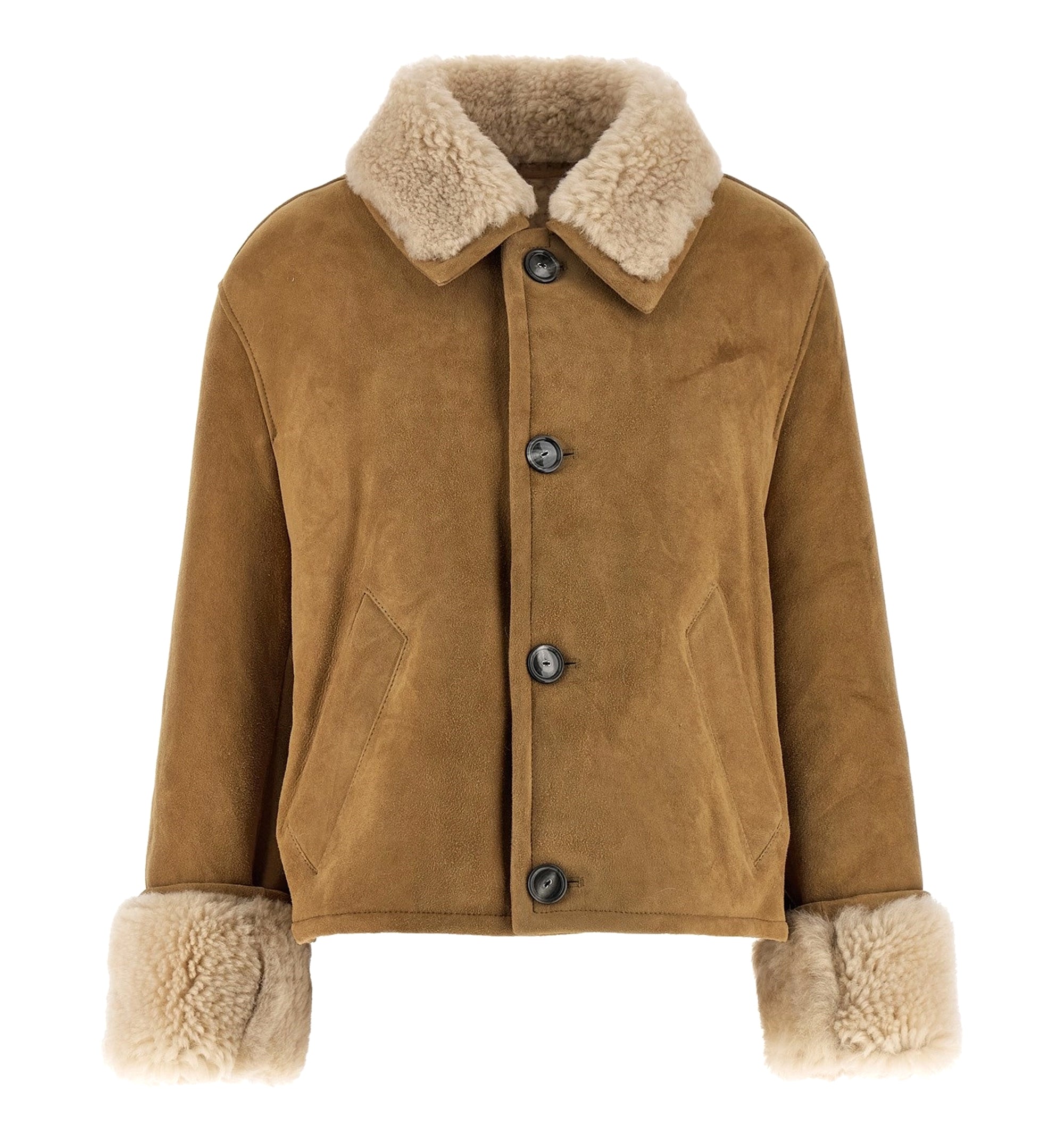 Brown Shearling Buttoned Jacket