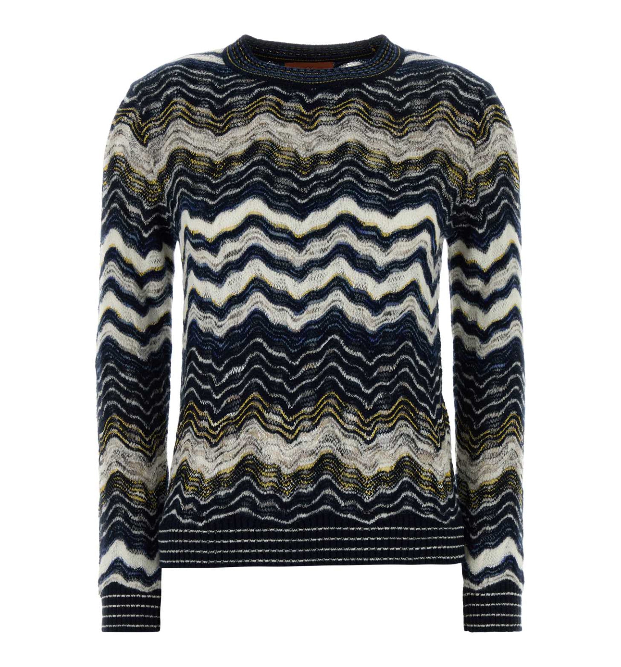 Zigzag-knit wool-blend crew-neck jumper