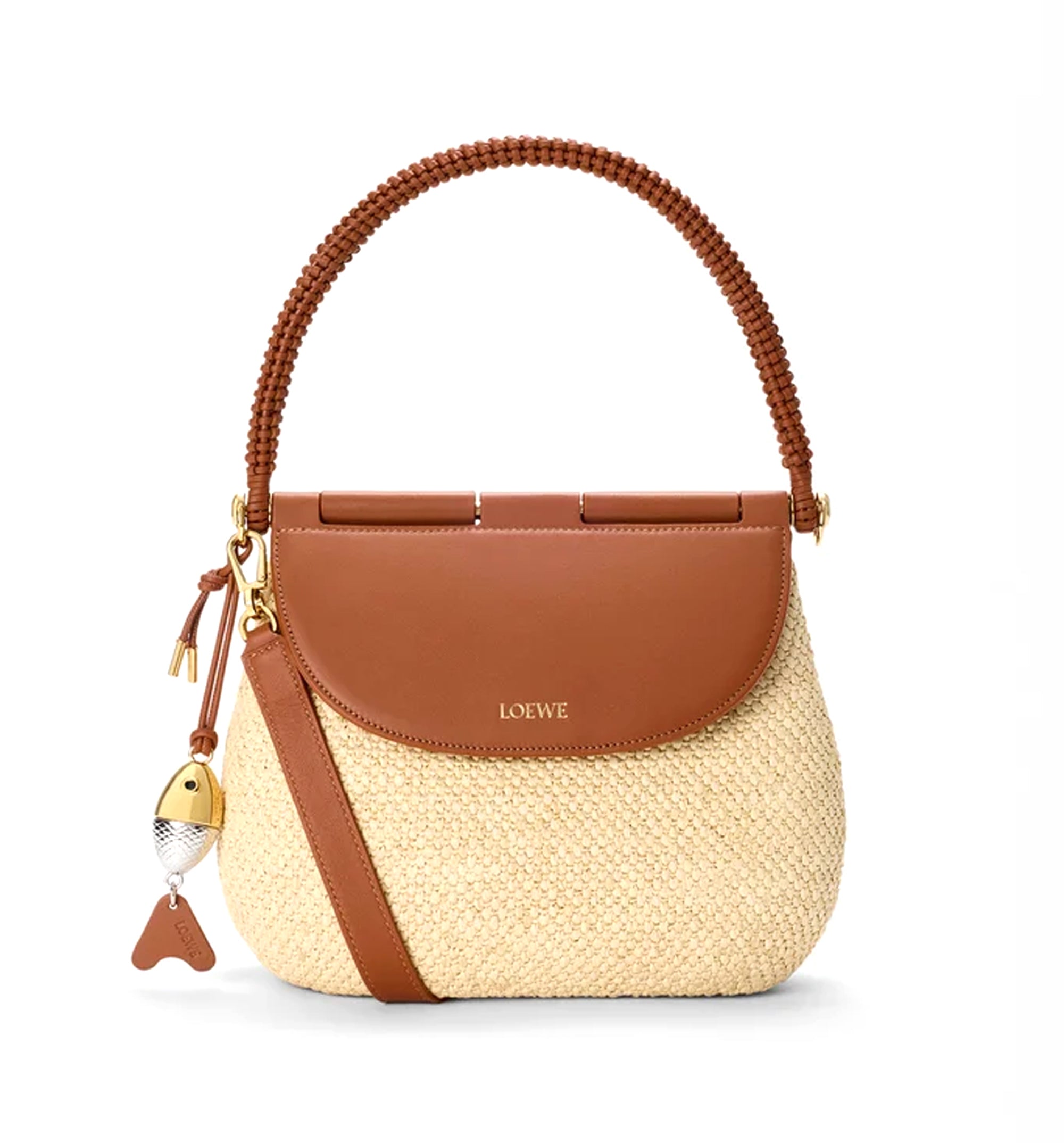 Medium Pescador bag in raffia and calfskin