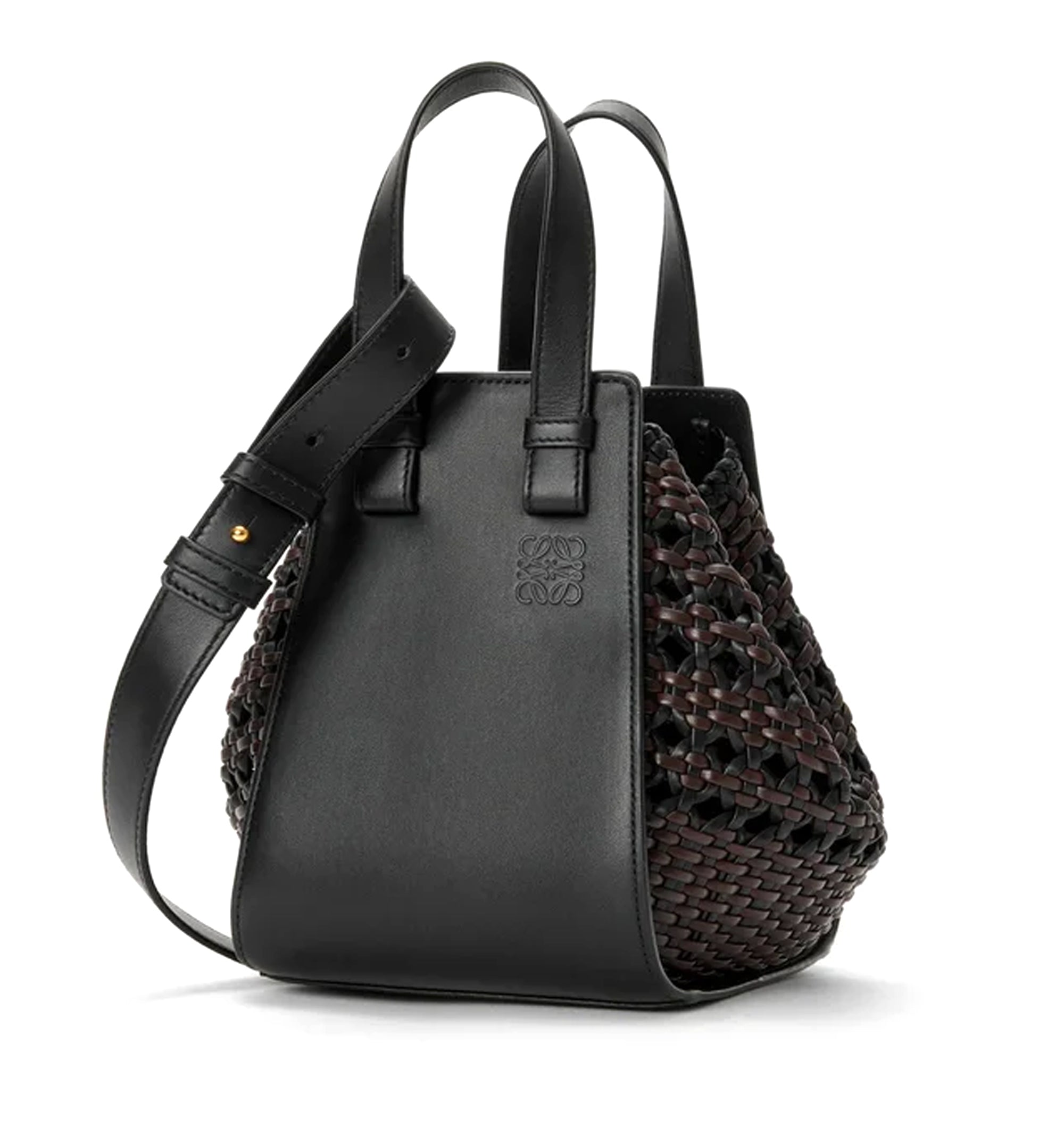 Compact Hammock Bag in Smooth Calfskin and Woven Nappa Calfskin