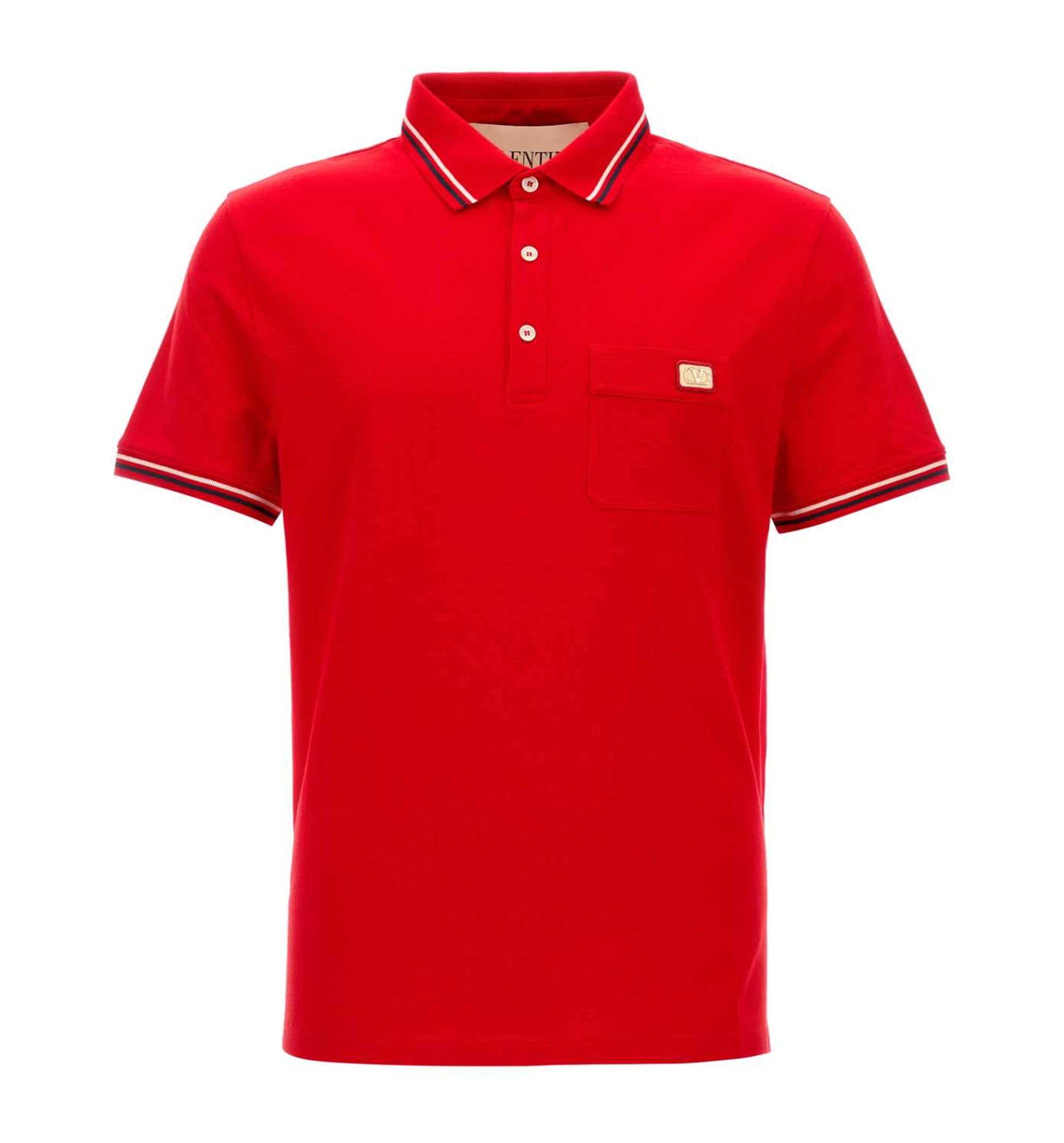 Cotton Piqué Polo Shirt With VLogo Patch