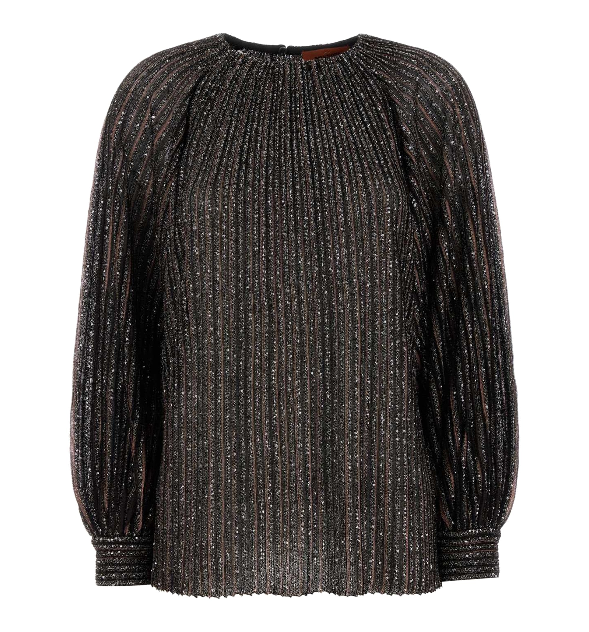 Flared Crewneck Sweater With Lamé Stripes