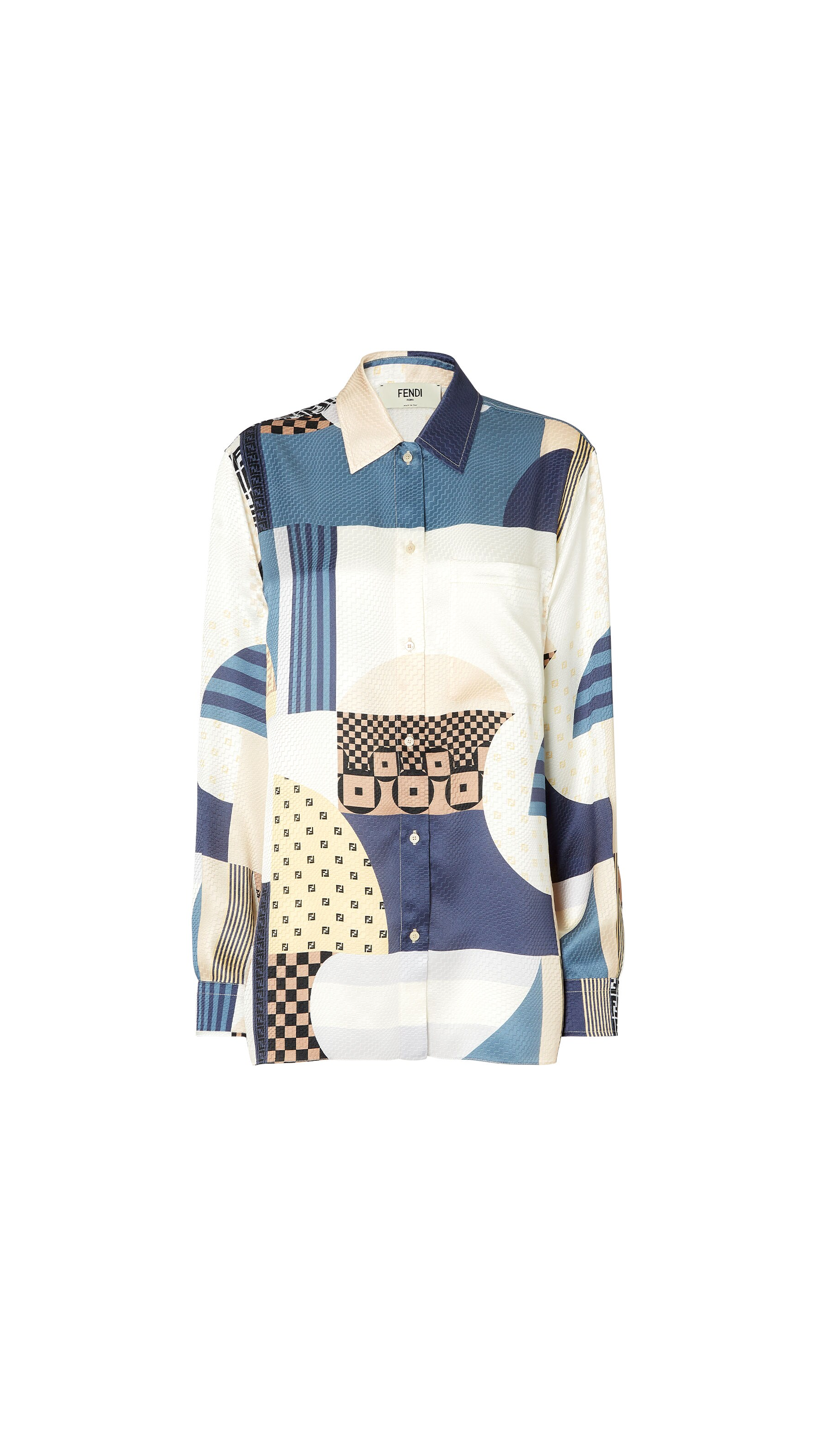Silk Shirt With Patchwork Print - Blue