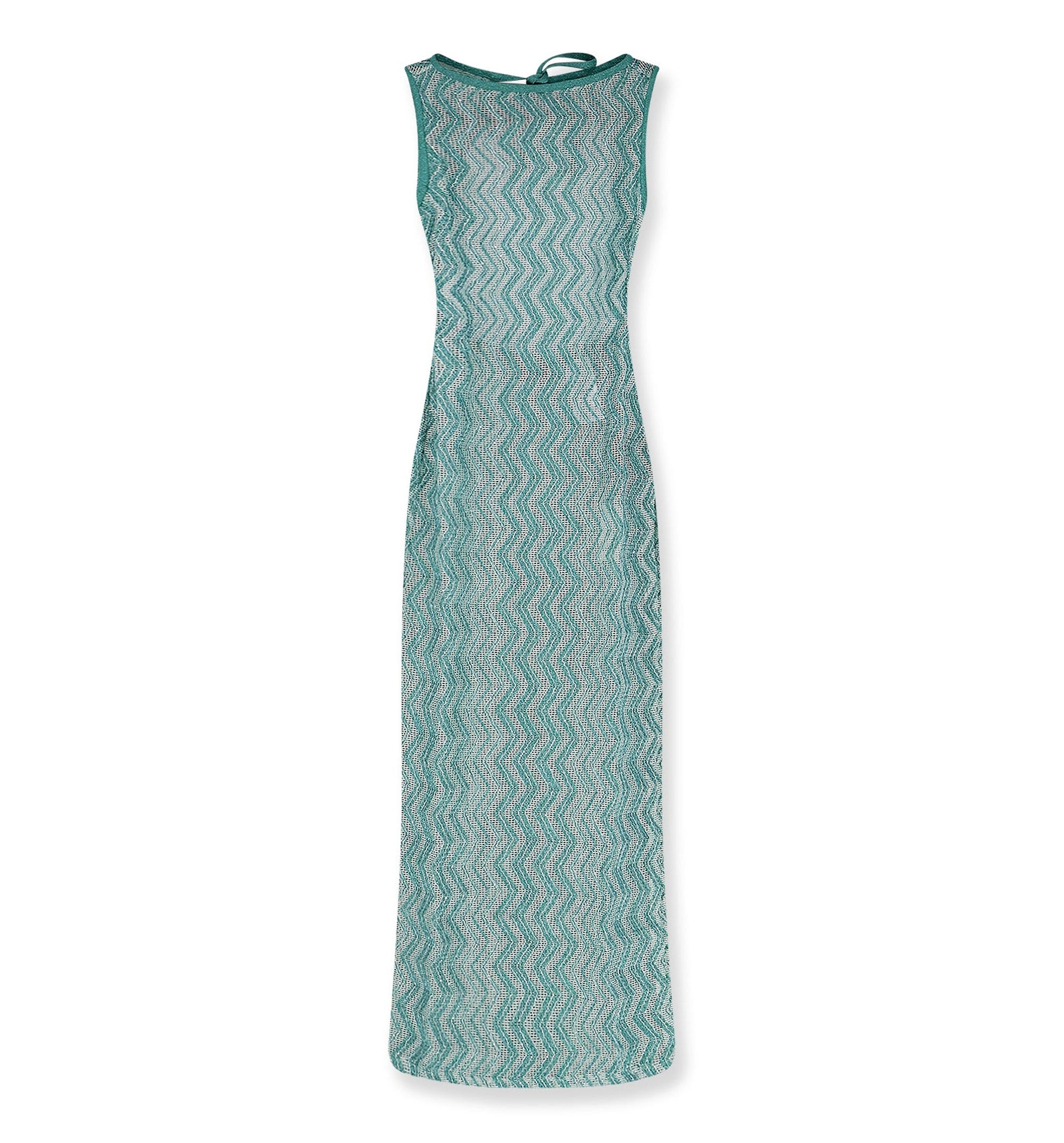 Long Mesh Cover-Up Dress with Zigzag Pattern, Sequins, and Cut-Out Detail