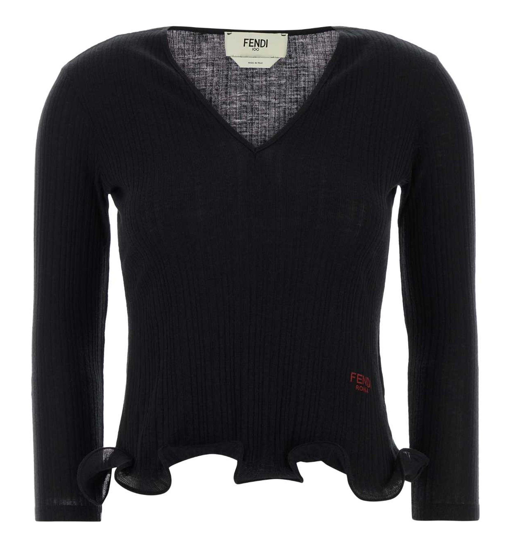 V-Neck Ribbed Wool Top