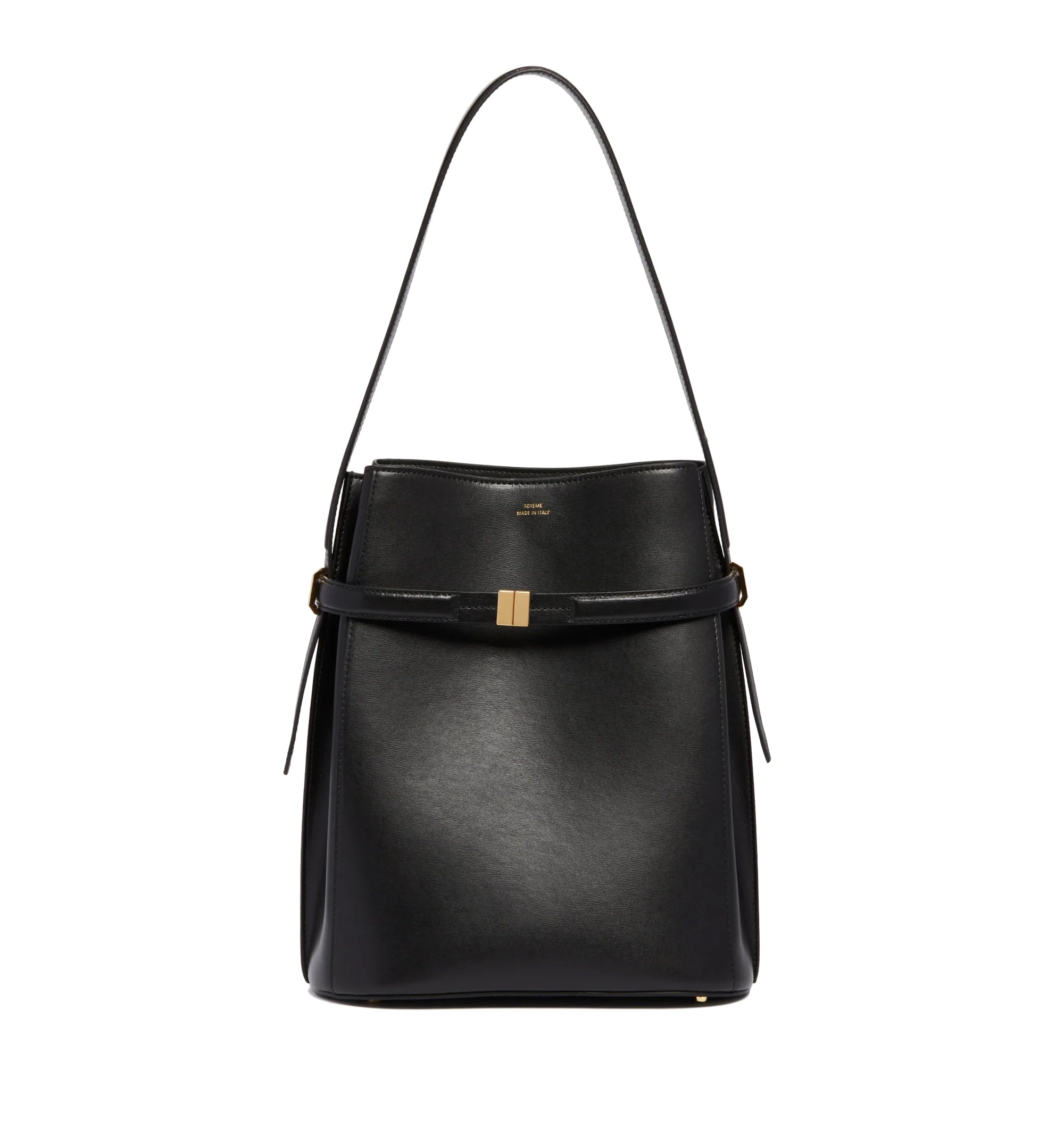 Belted Leather Bucket Bag