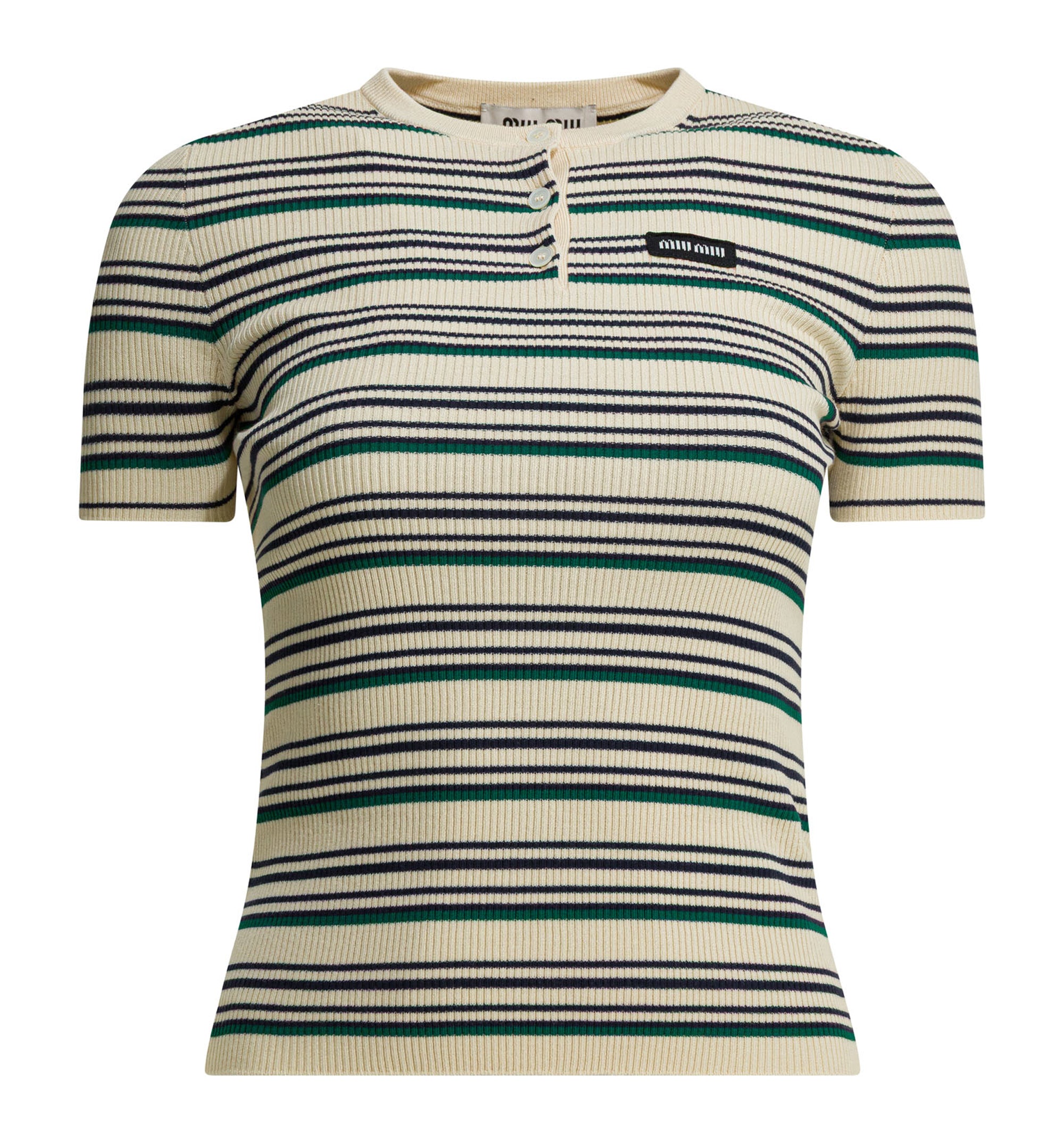 Striped Serafino T-Shirt With Logo