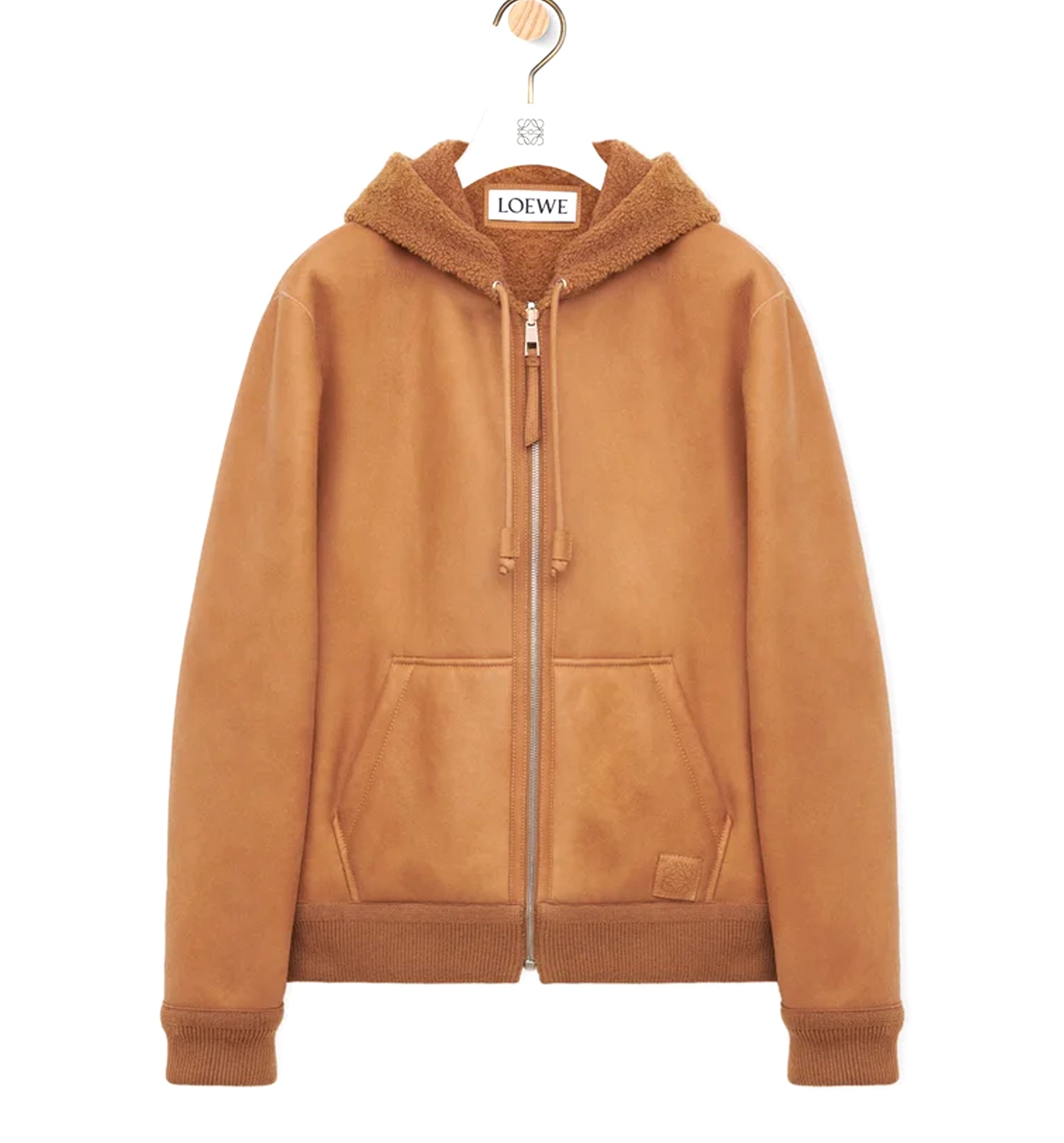 Hooded jacket in shearling