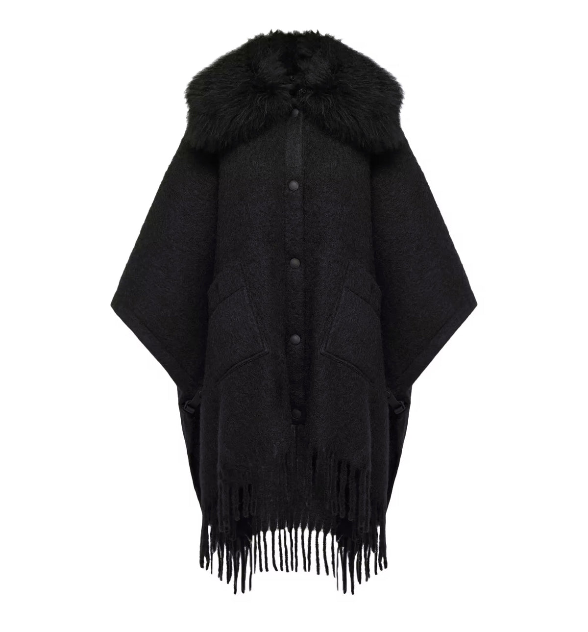 Shearling Collar Mohair, Alpaca & Wool Blend Cape