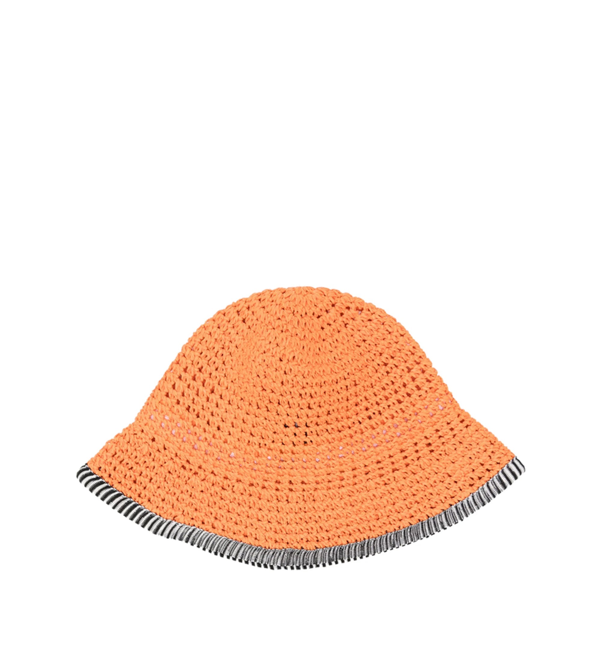 Crochet-Knit Striped-Trim Bucket Hat