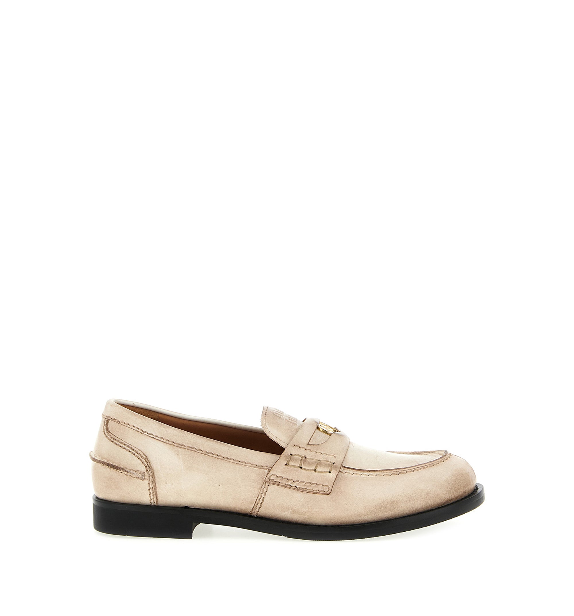 Vintage-effect leather penny loafers