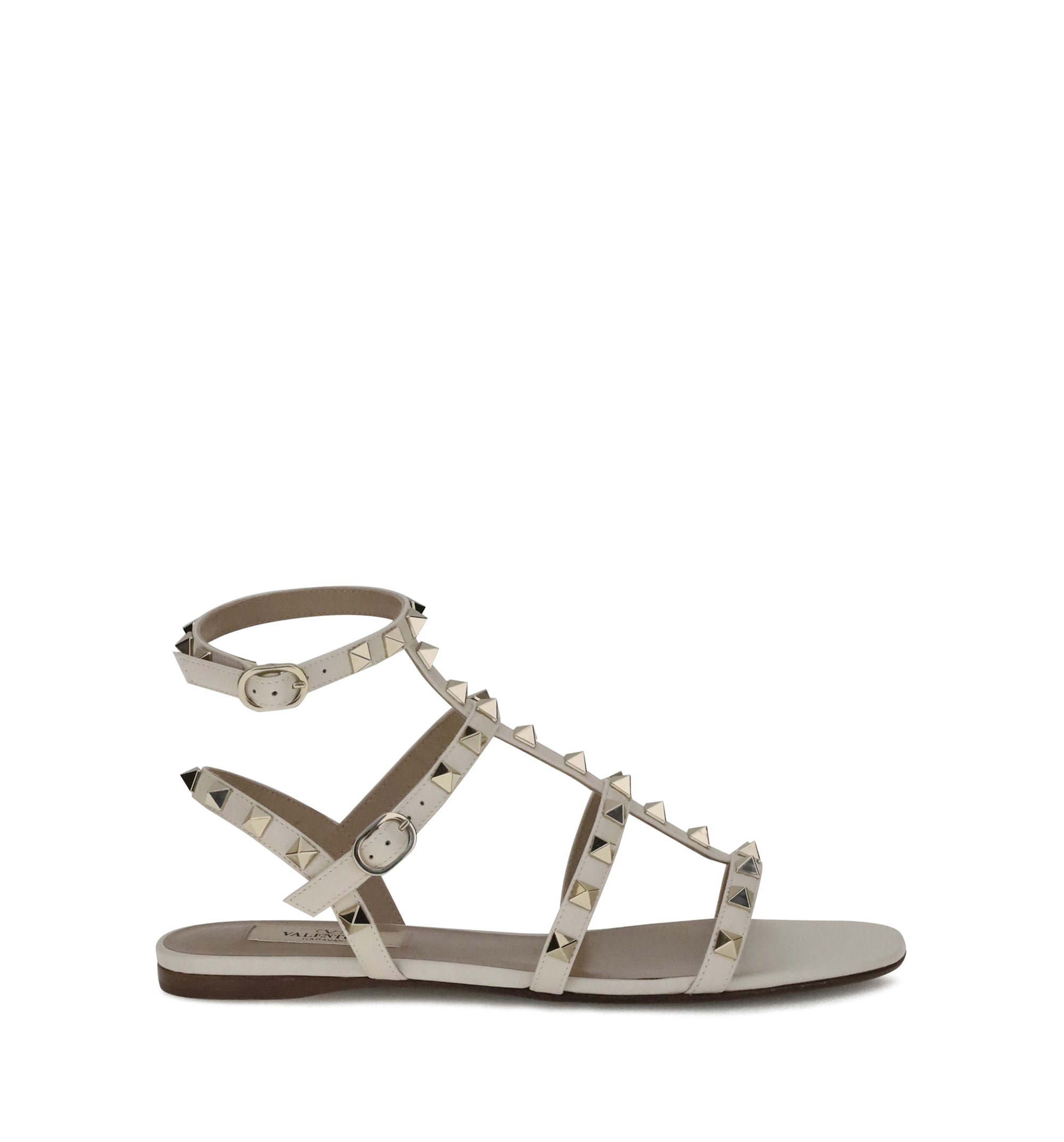 Rockstud Flat Calfskin Sandal With Straps