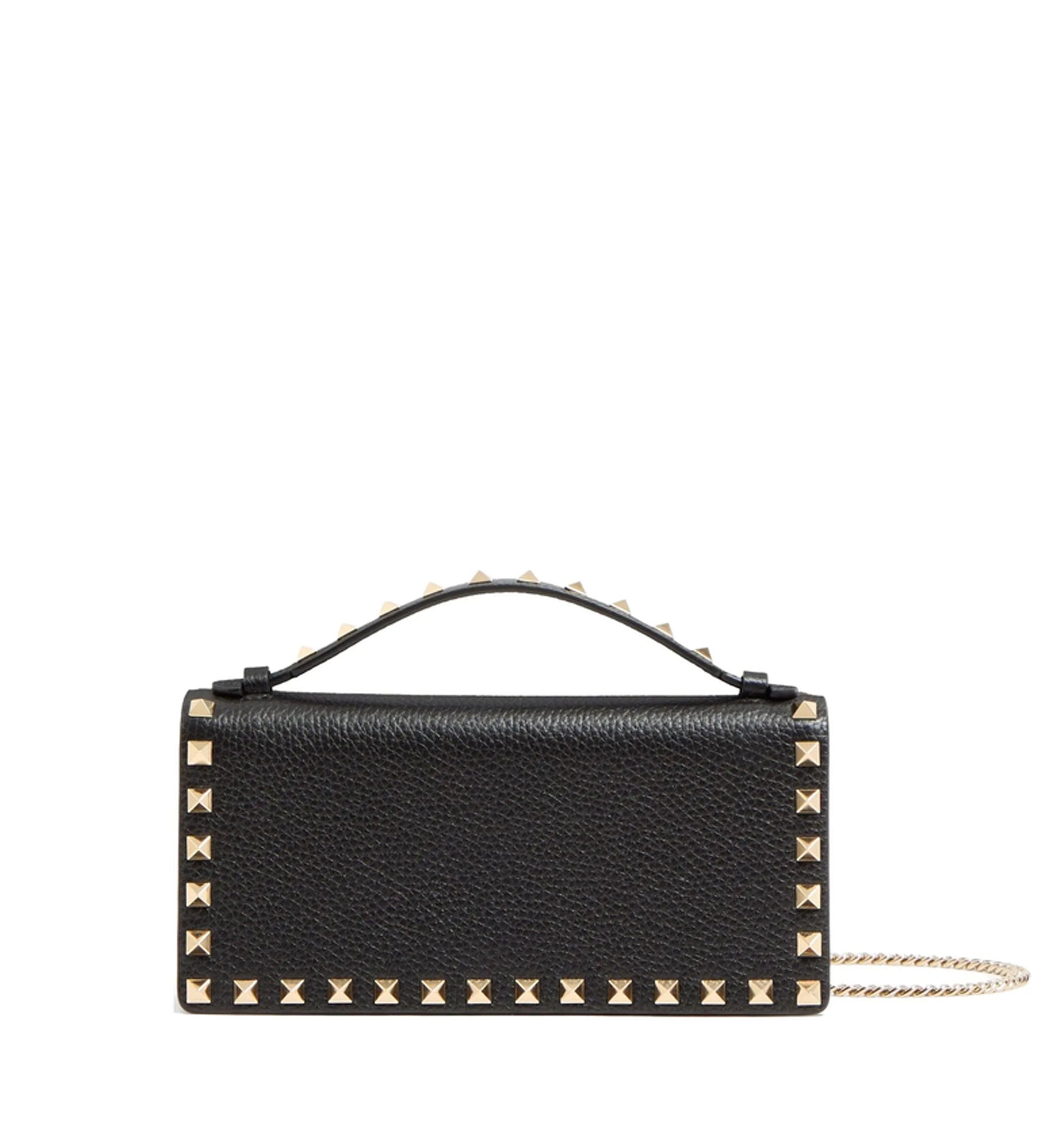 Rockstud Wallet With Chain In Grainy Calfskin