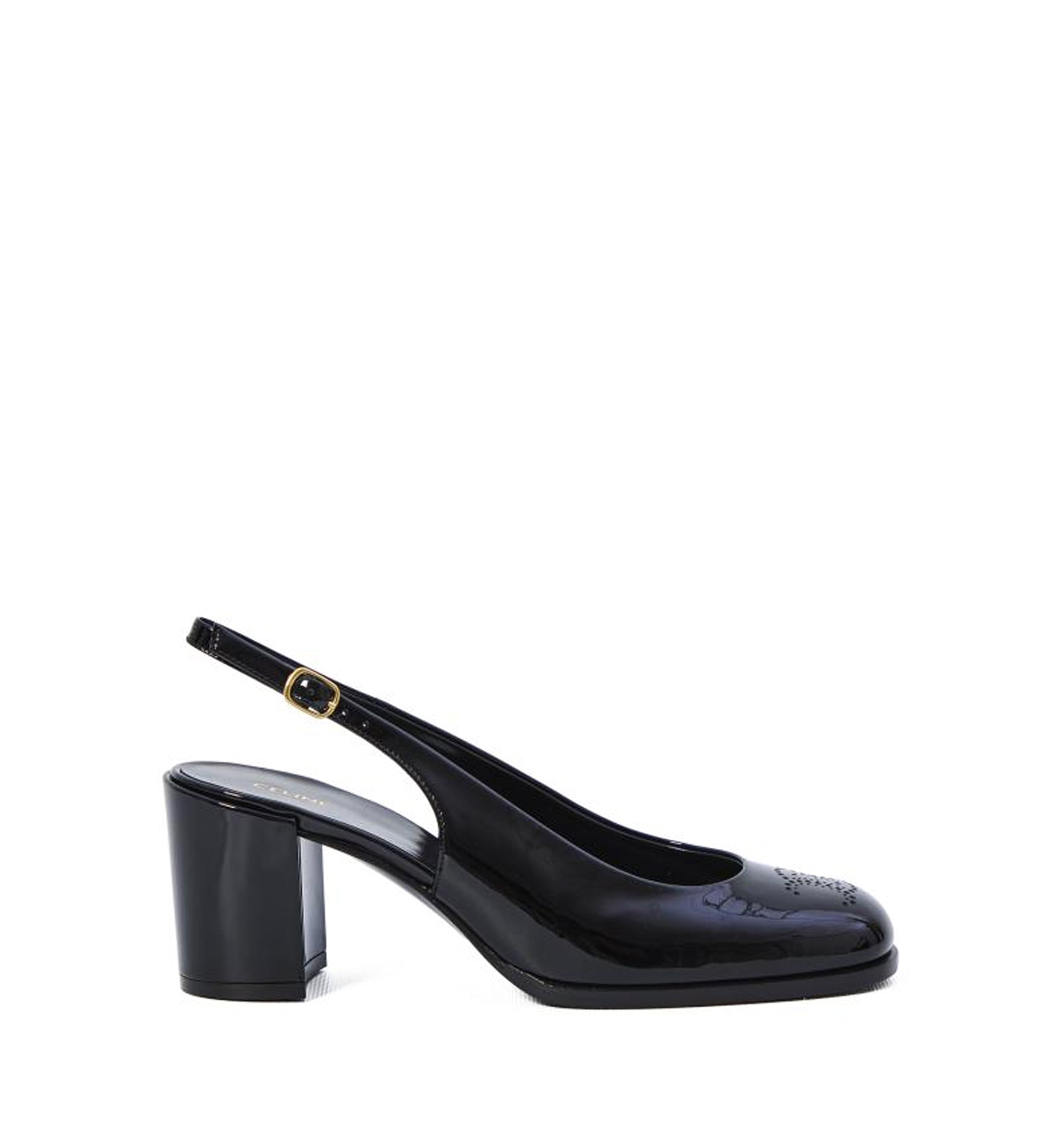 Celine Lily Perforated Triomphe Slingback in Patent Calfskin