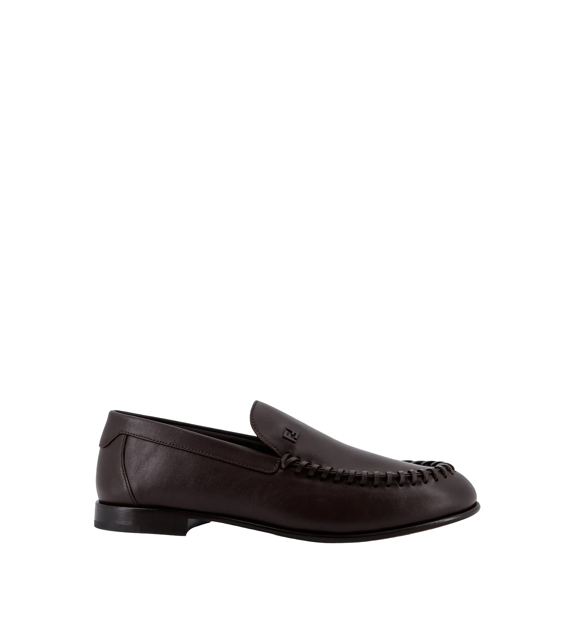 Leather Loafers with Metal FF Logo