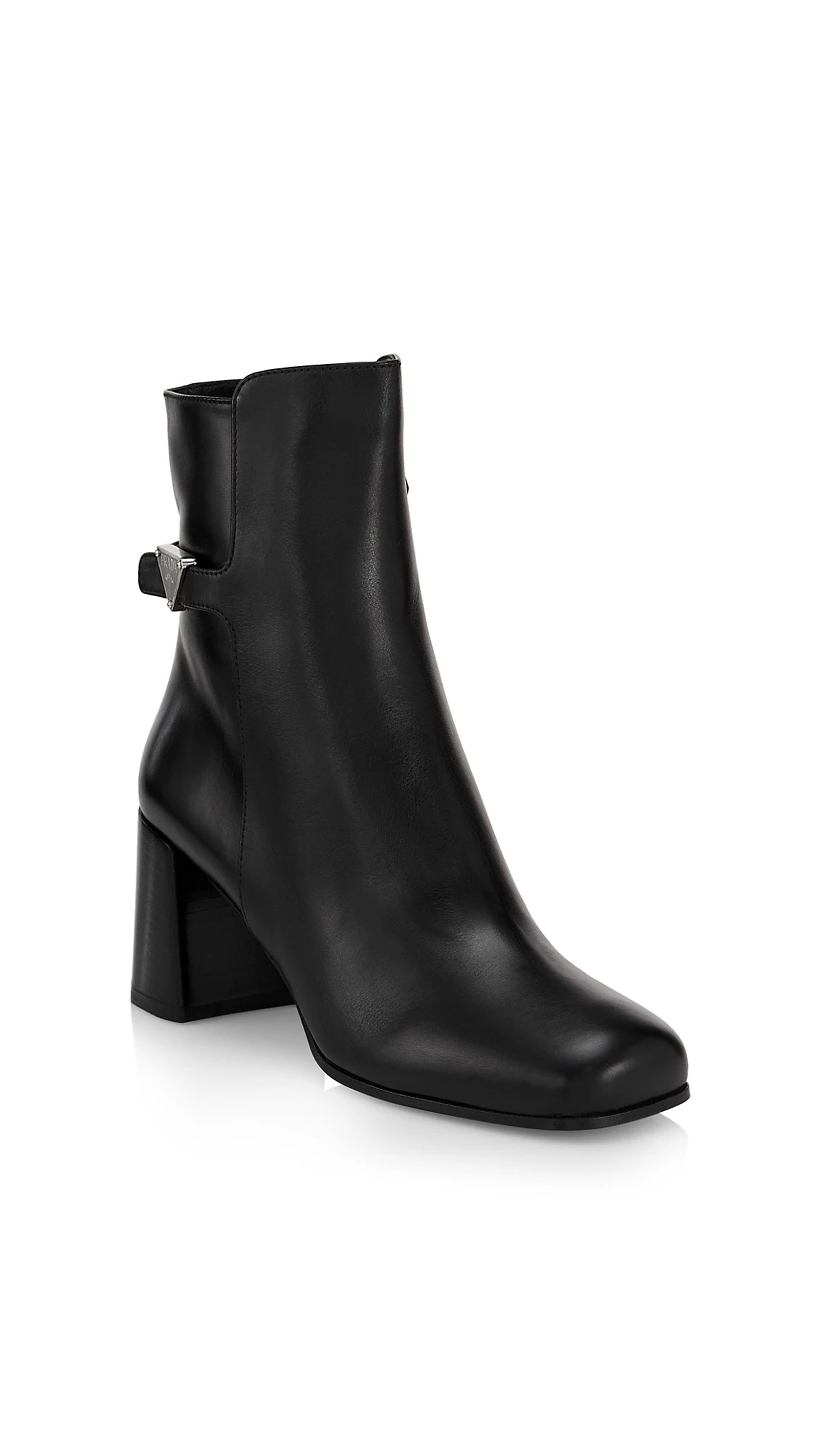 Leather Bootie with Heel - Black