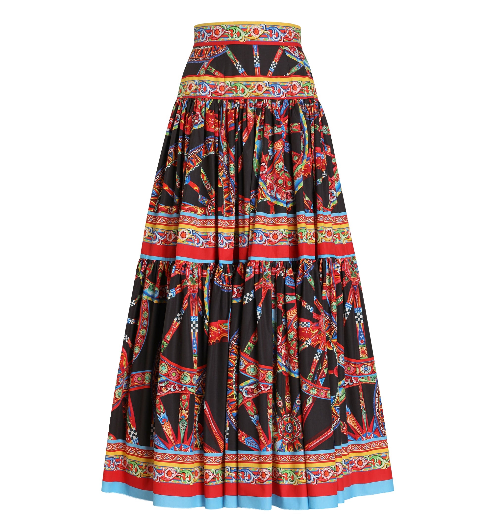 Carretto-Print Poplin Long Skirt