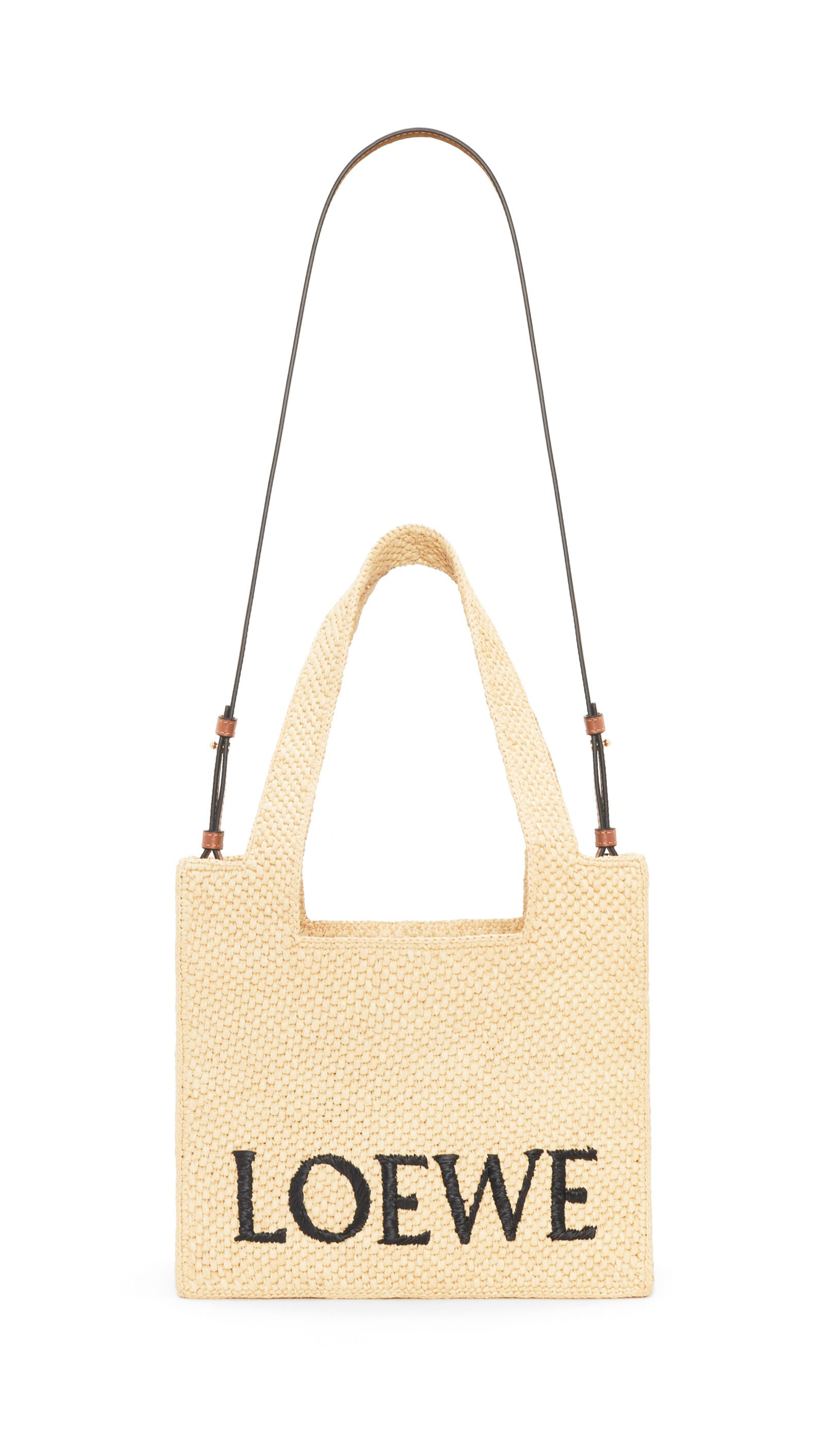 Medium Loewe Font Tote Bag in Raffia