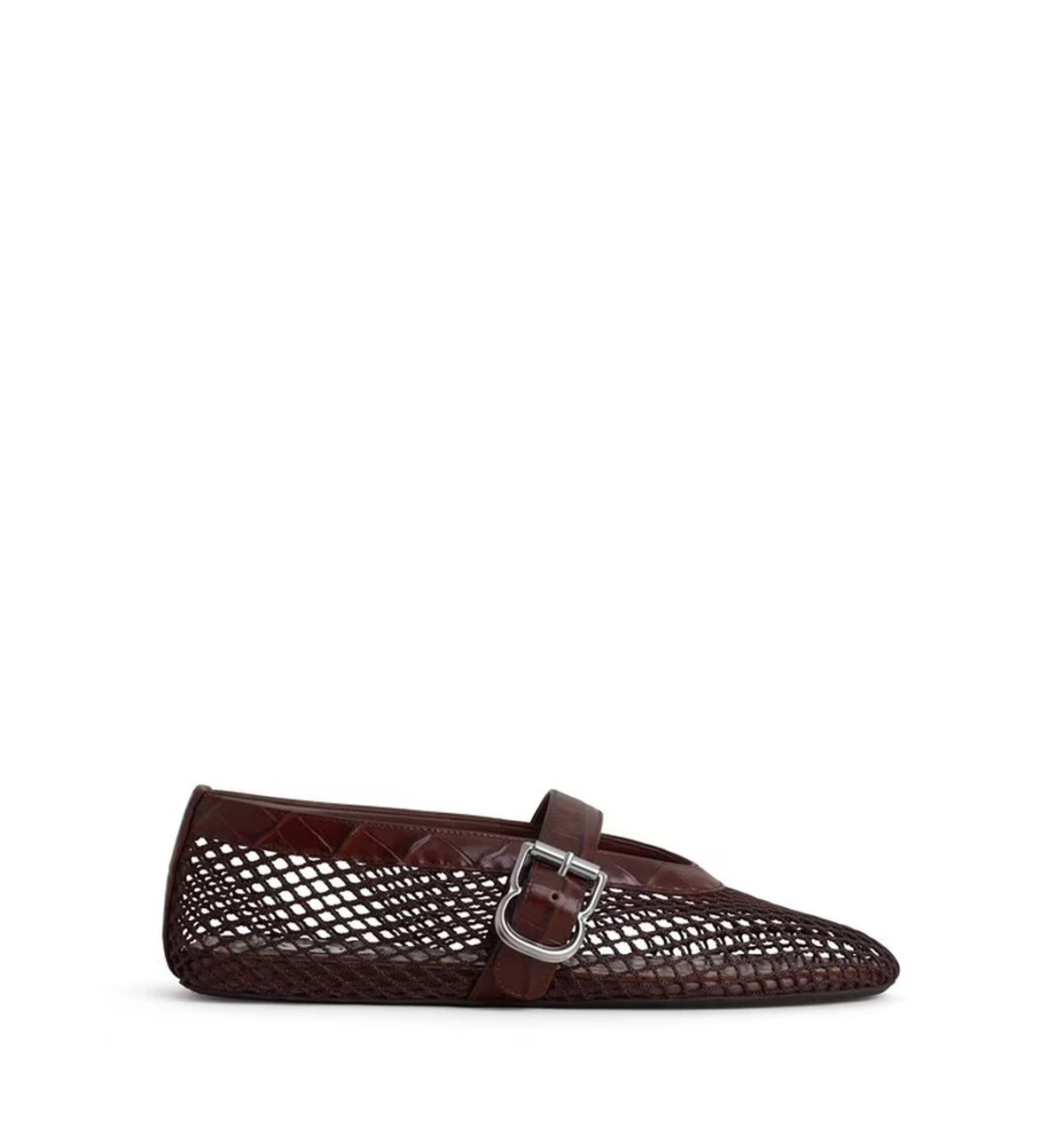 Ballet Flats In Fishnet And Crocodile Embossed Calfskin