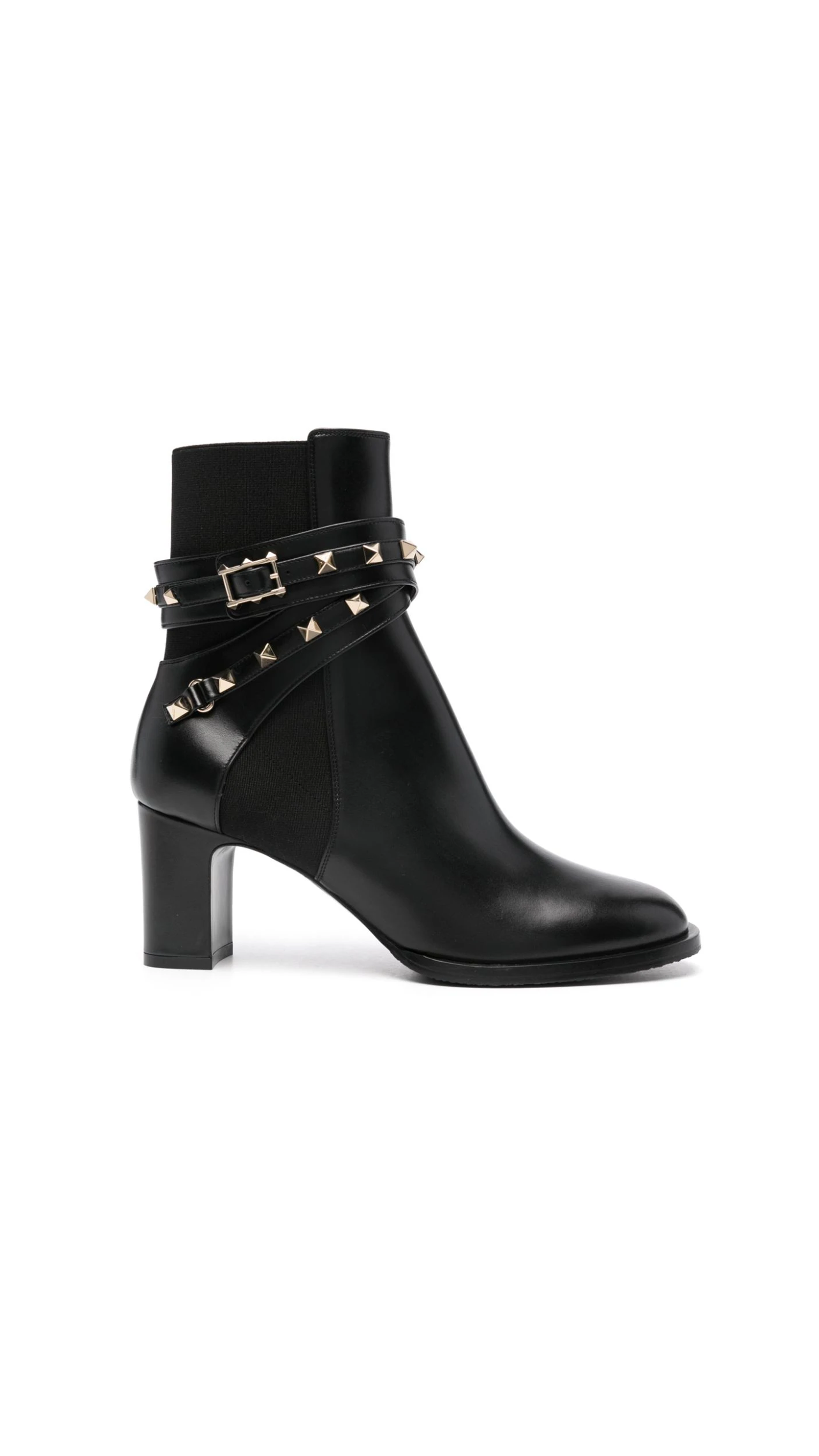 Rockstud Ankle Boots in Calfskin 70MM - Black