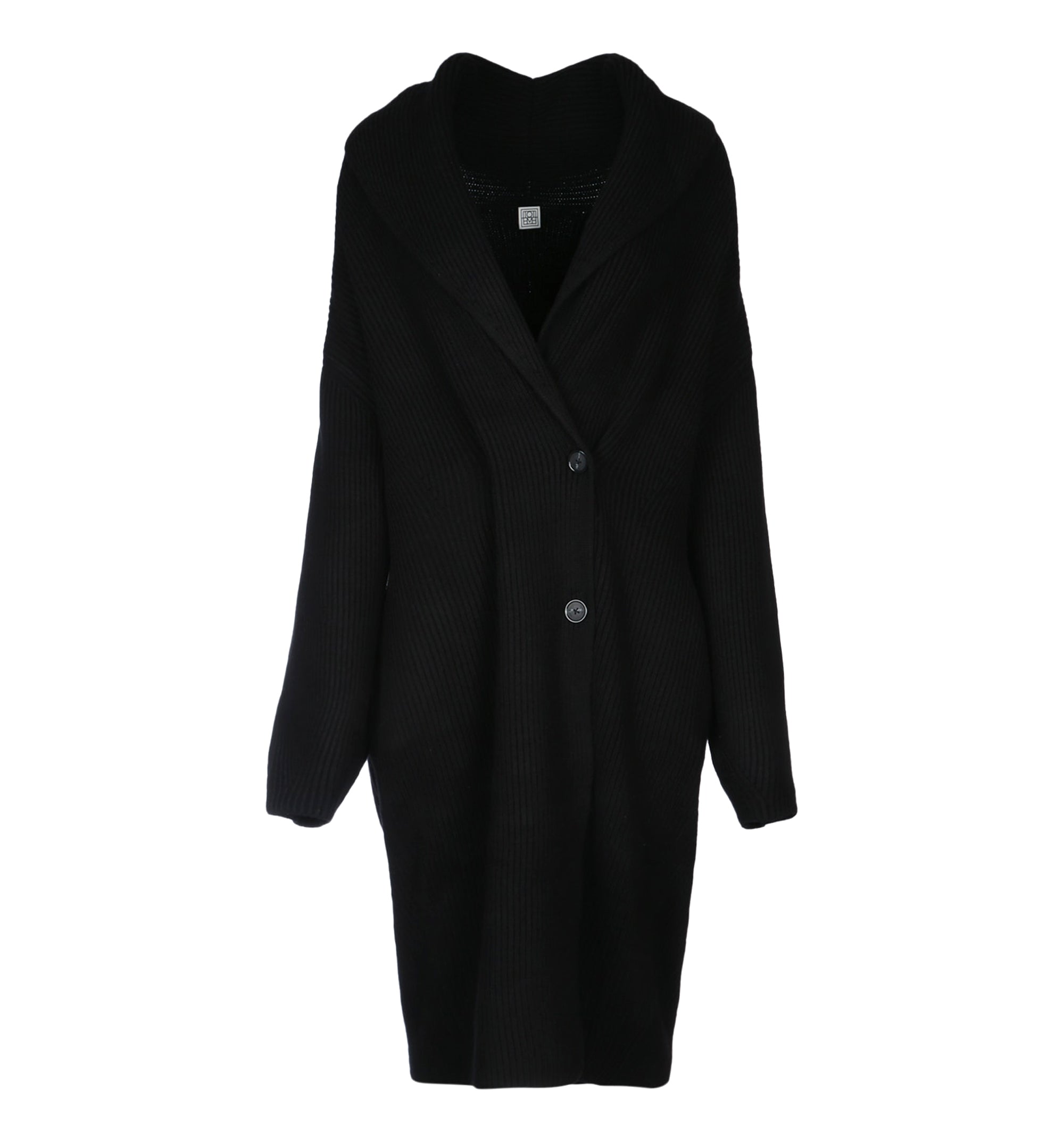 Long Double-Breasted Ribbed Wool Cardigan