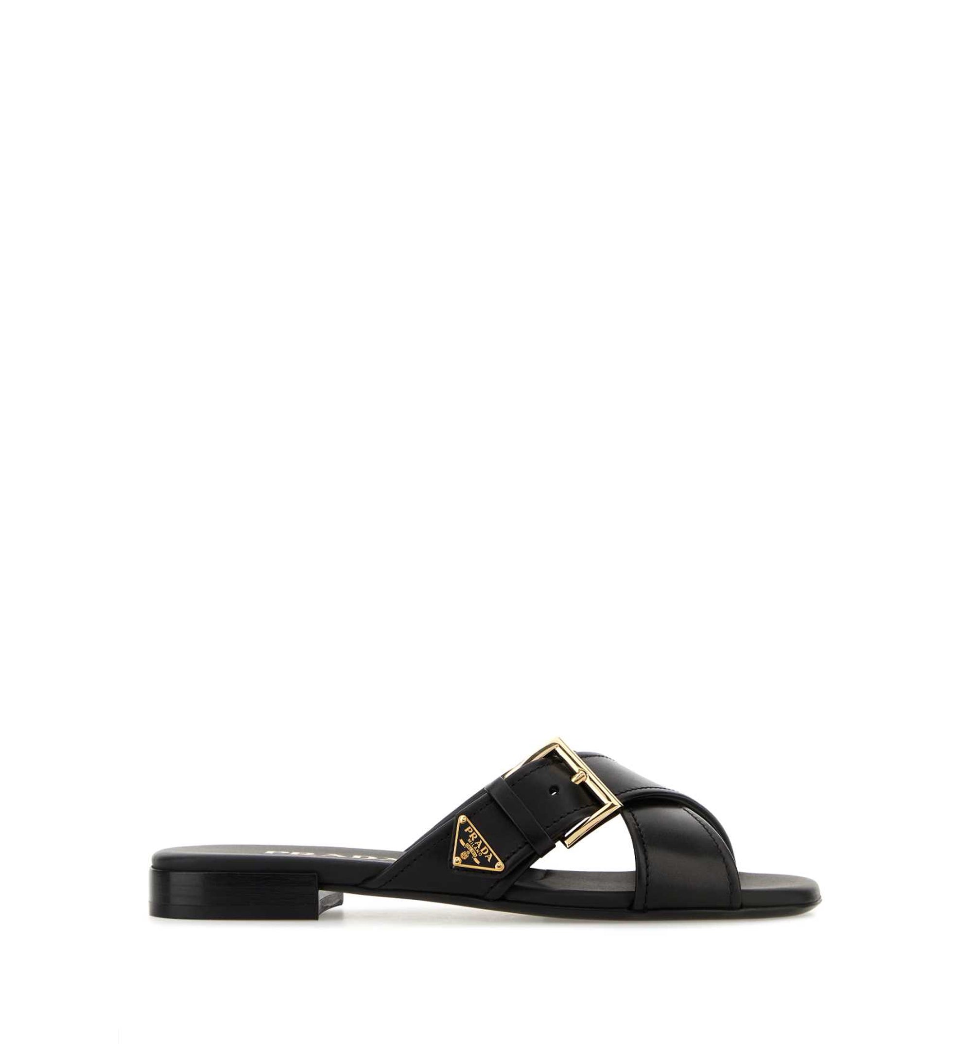 Leather Crisscross Slides With Buckle