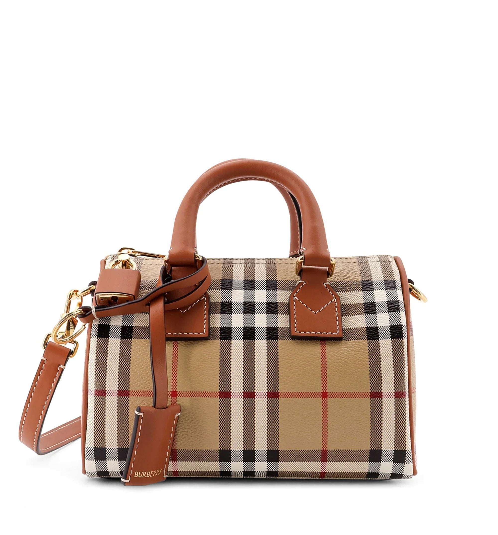 Coated canvas crossbody bag with Check pattern
