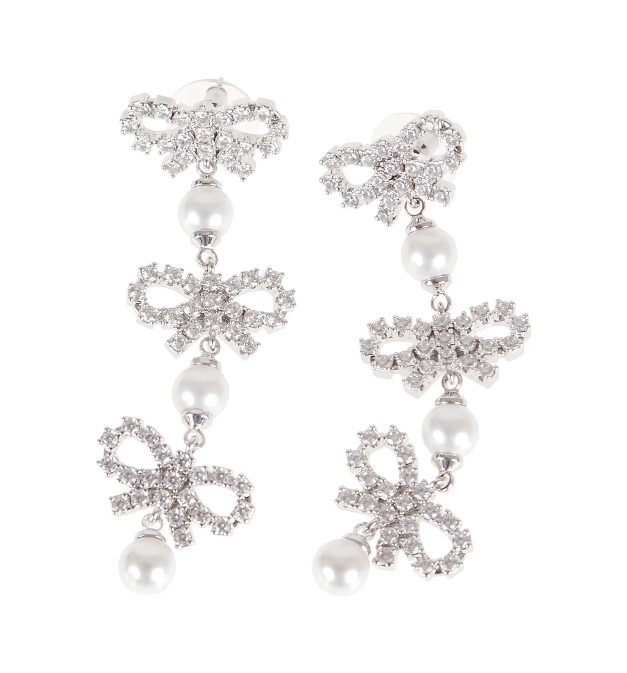 Micro Bow Pearl Tiered Earrings