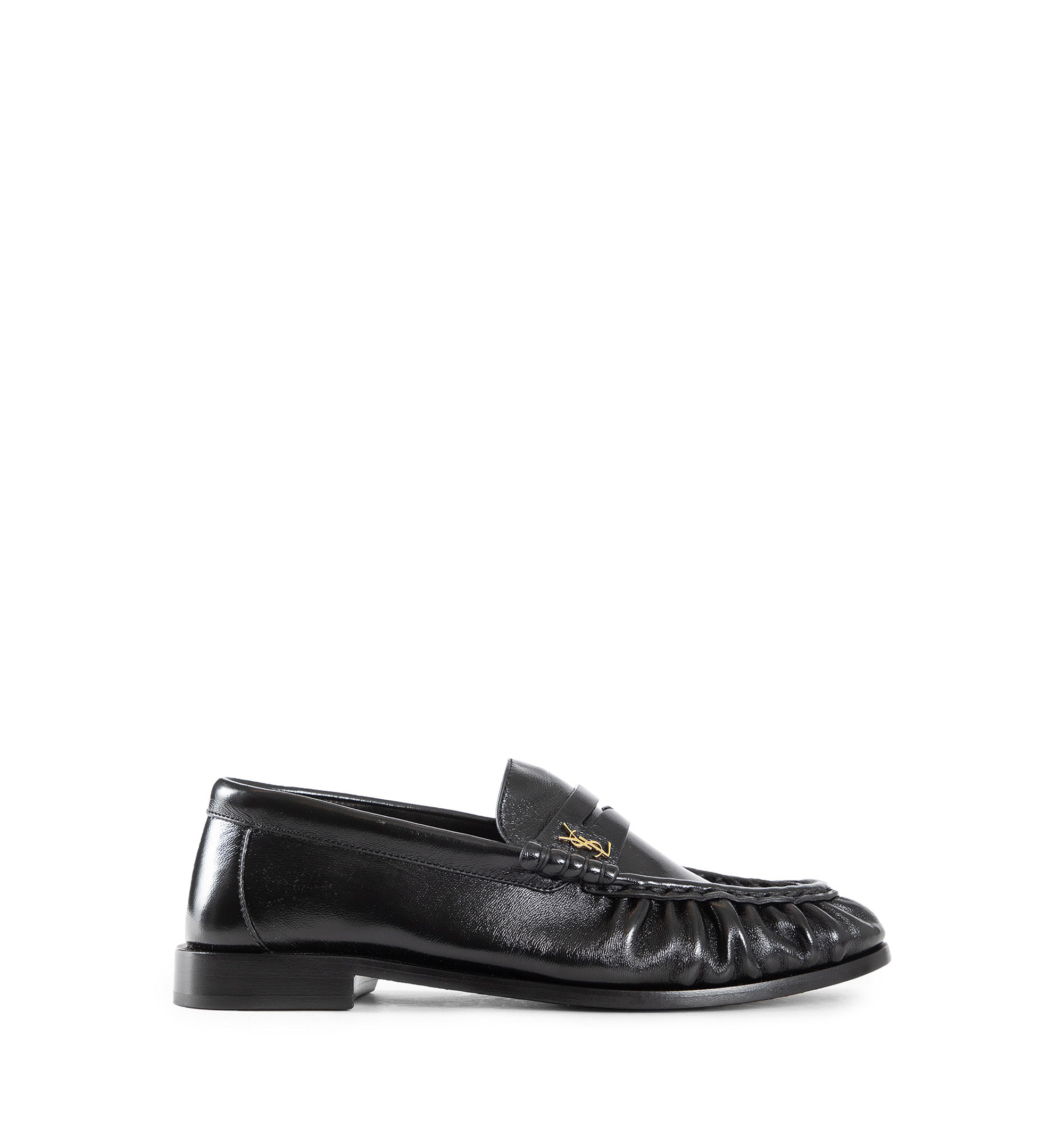 Le Loafer Penny Slippers in Shiny Creased Leather - Black