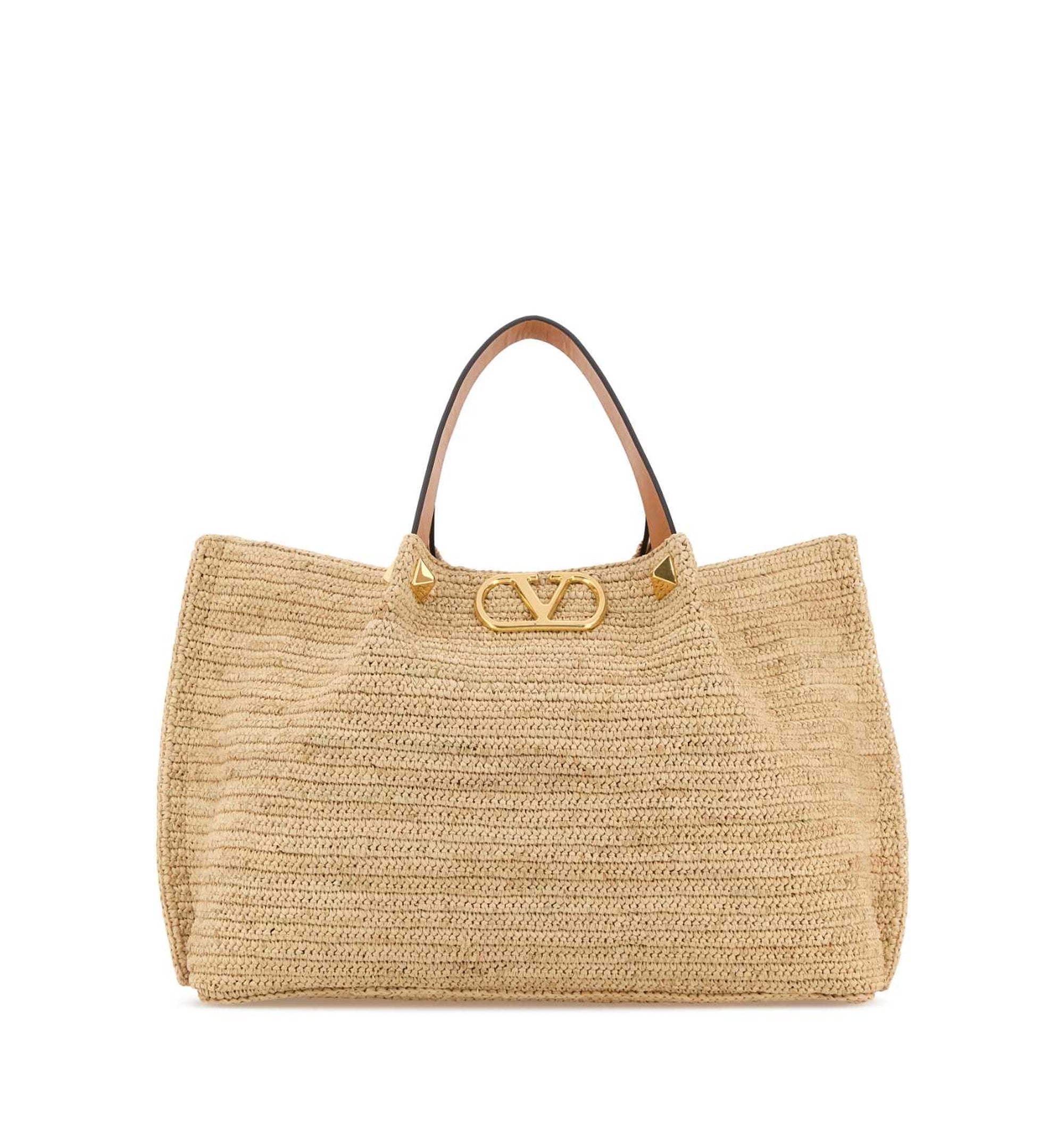 Raffia VLogo Signature Shopping Bag
