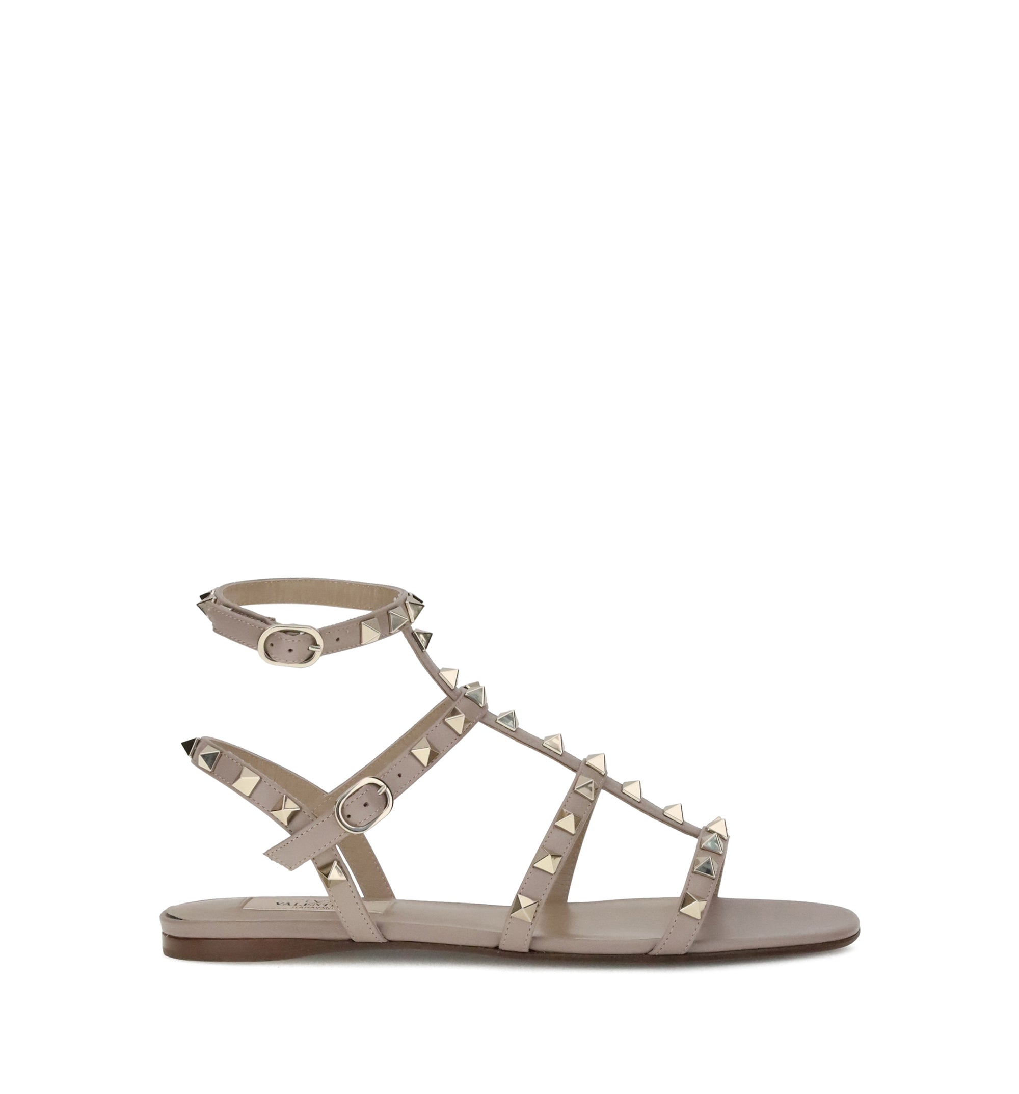 Rockstud Flat Calfskin Sandal With Straps