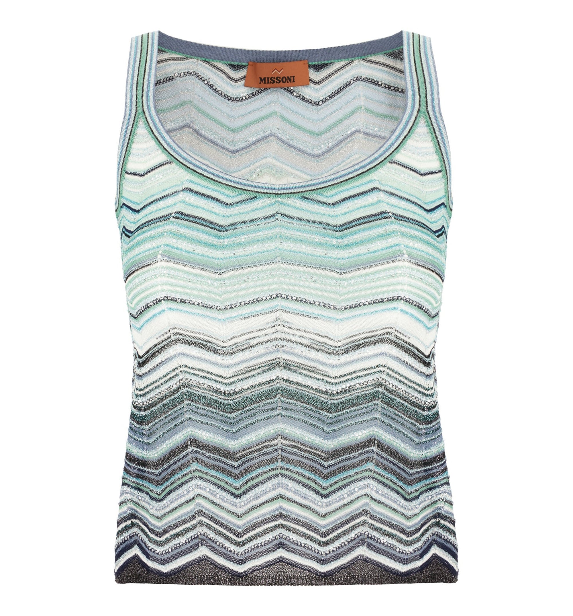 Chevron Lamé Viscose Sleeveless Crewneck Top With Sequins