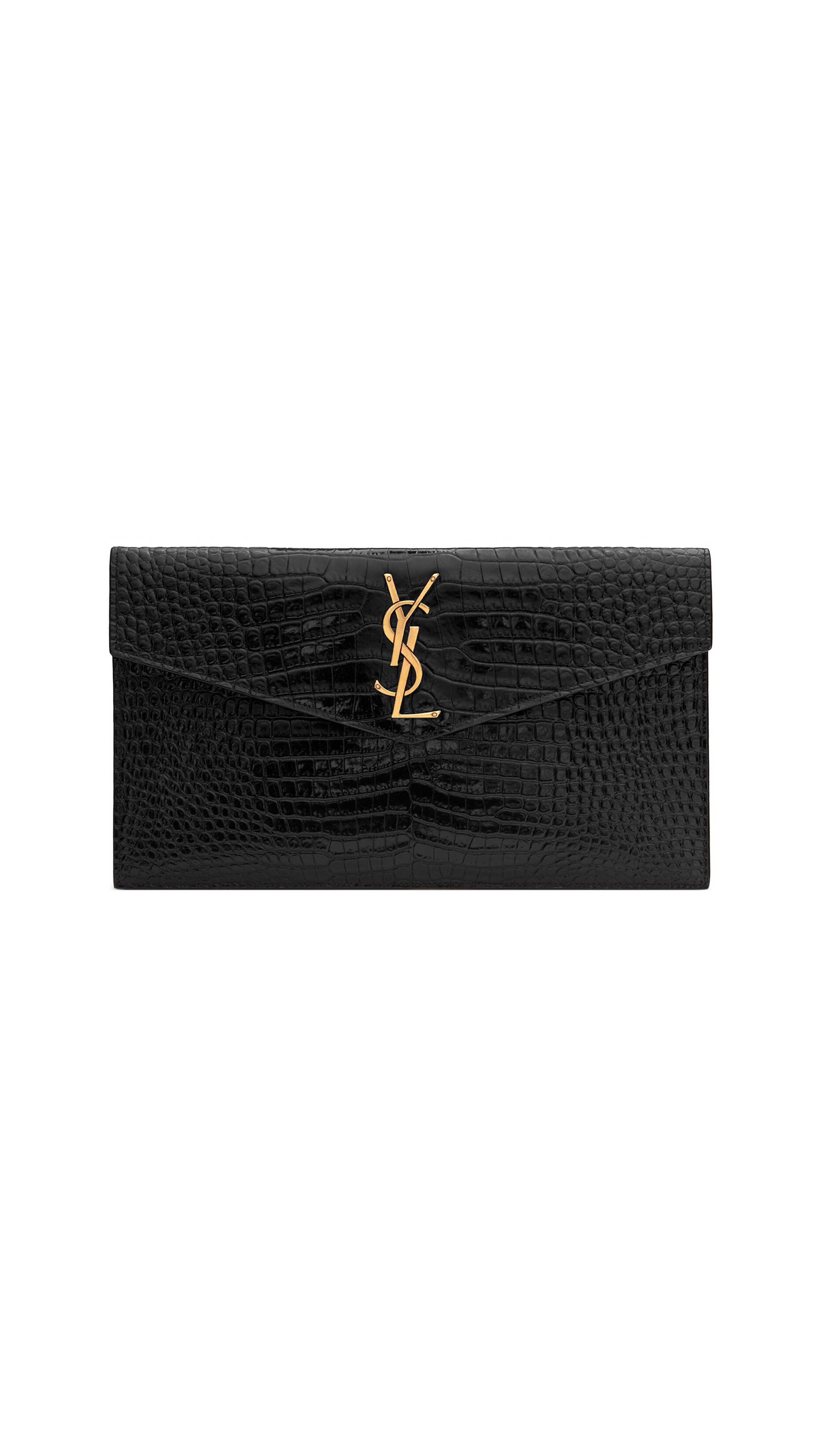 Uptown Pouch in Crocodile-Embossed Shiny Leather - Black