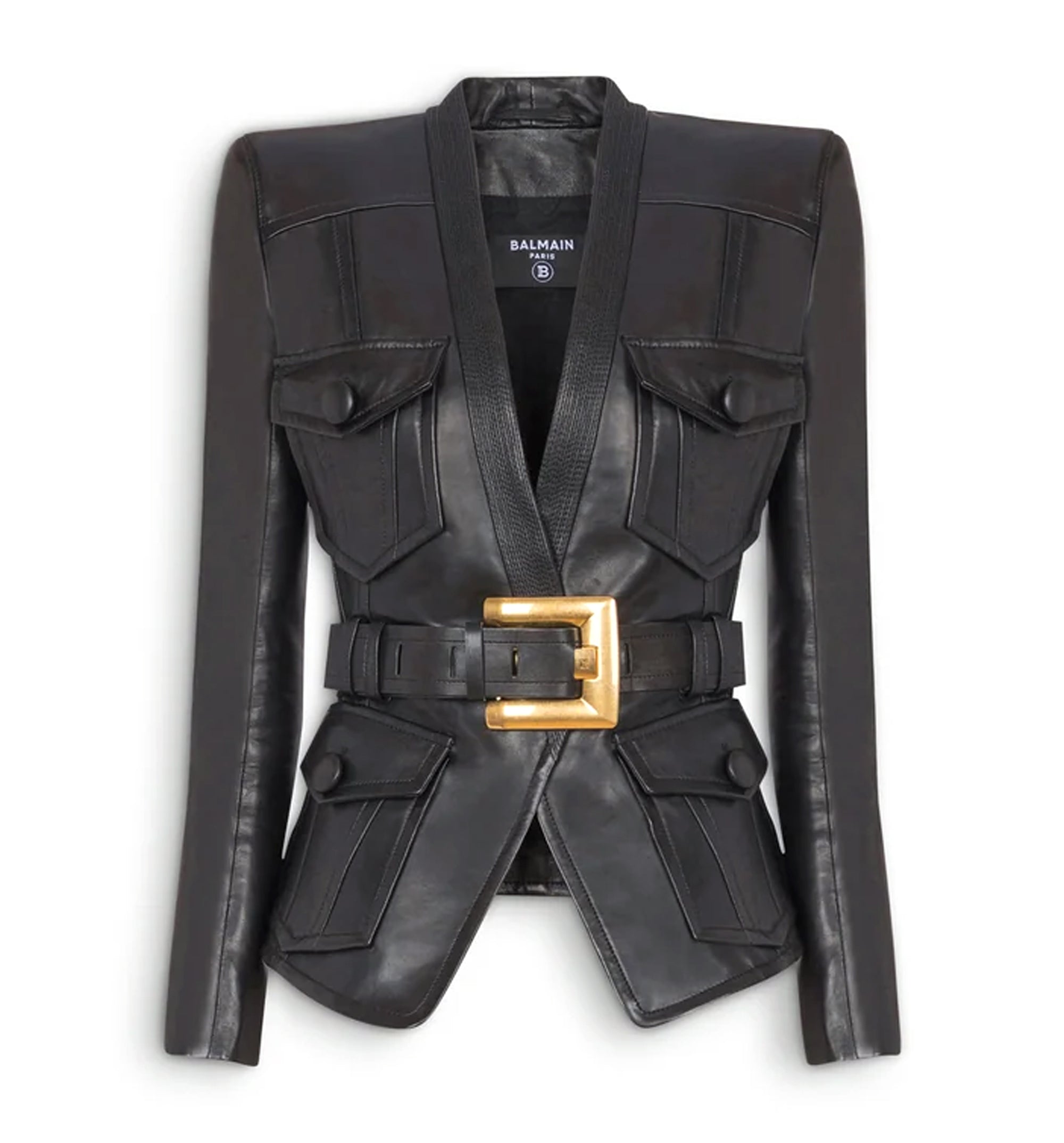 1-button belted leather jacket