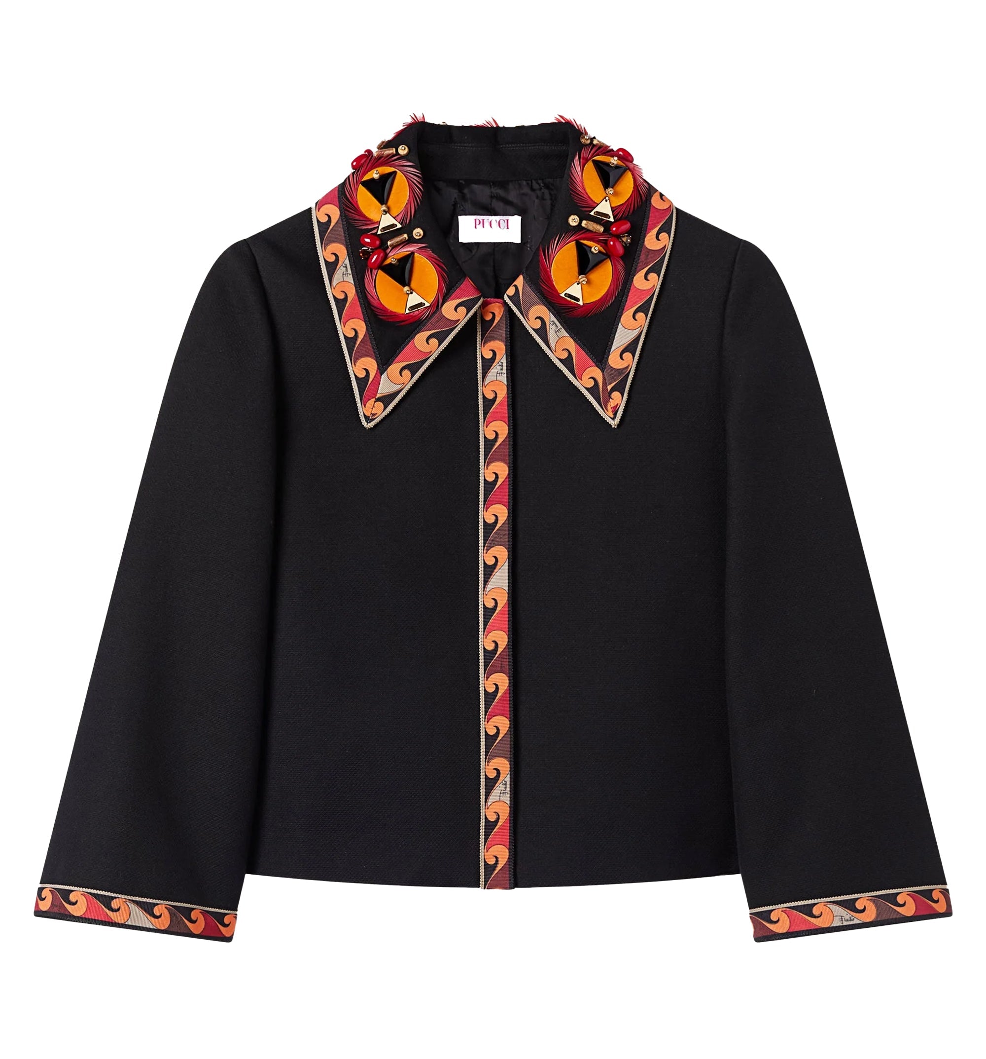 Cotton Jacket with Embroidered Collar