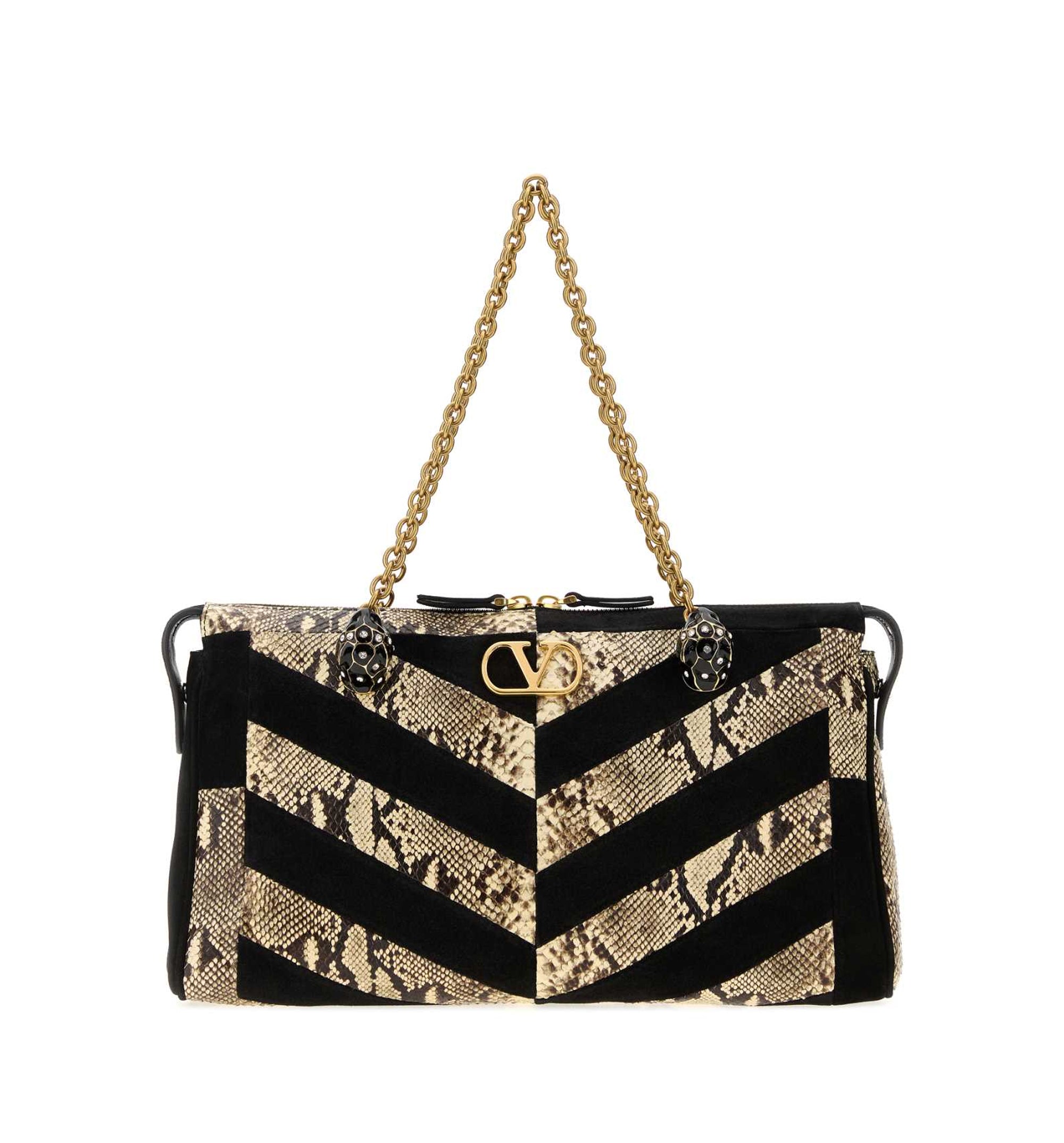 Valentino Garavani Panthea Python And Suede Chevron Motif Shoulder Bag