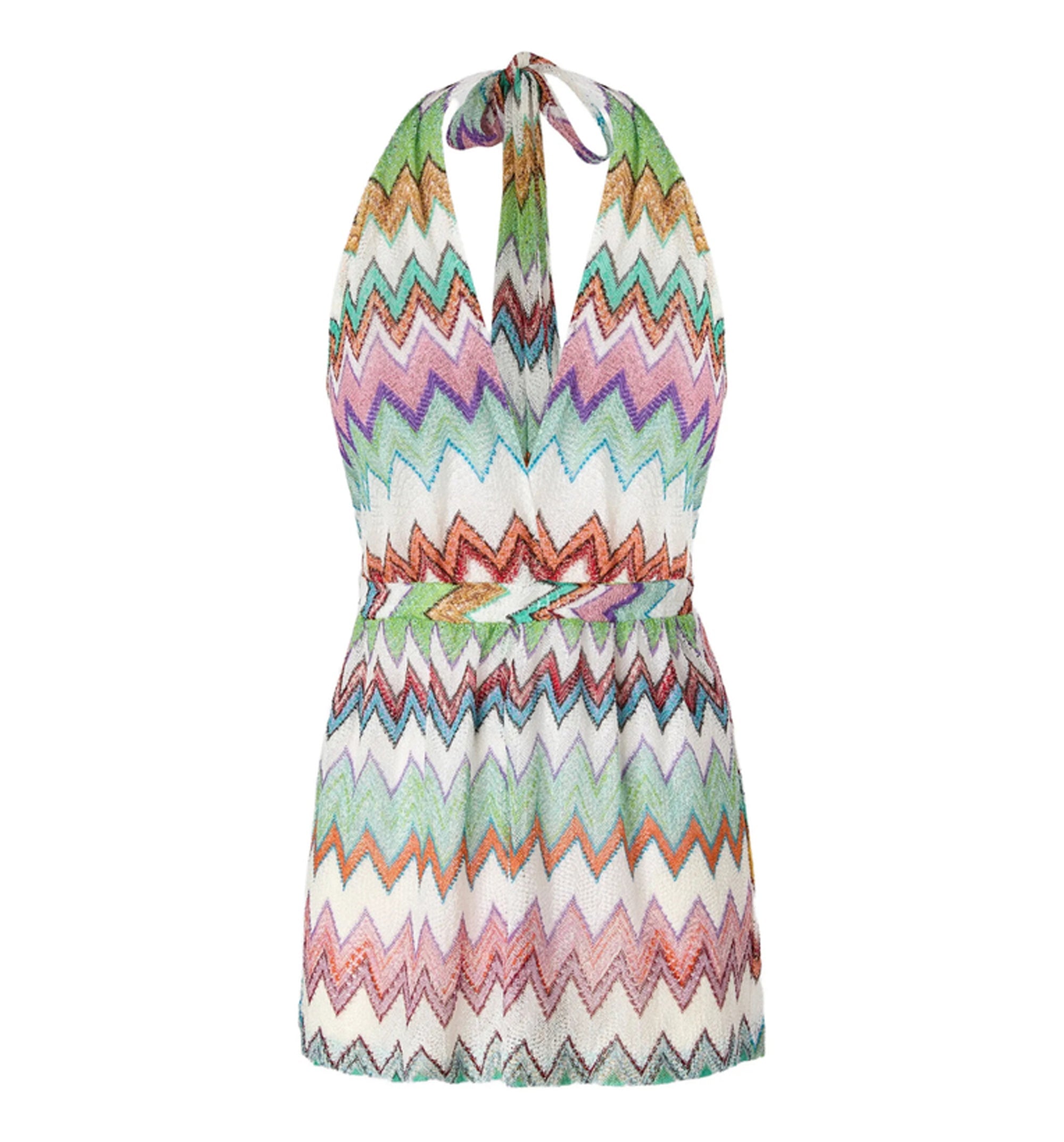 Short Jumpsuit In Lamé Viscose With Macro Zigzag Pattern