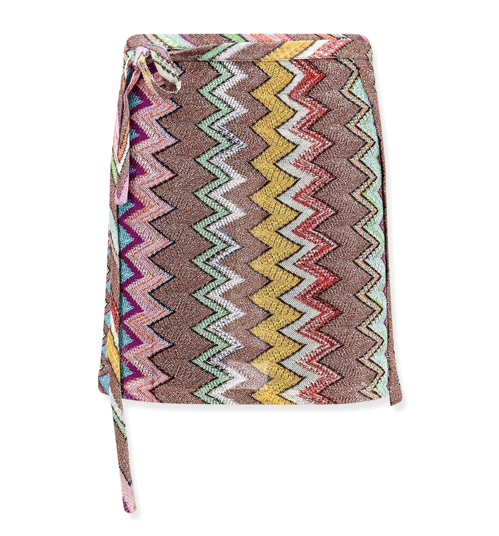 Mini Pareo Skirt in Lamé Viscose With Macro Zigzag Pattern