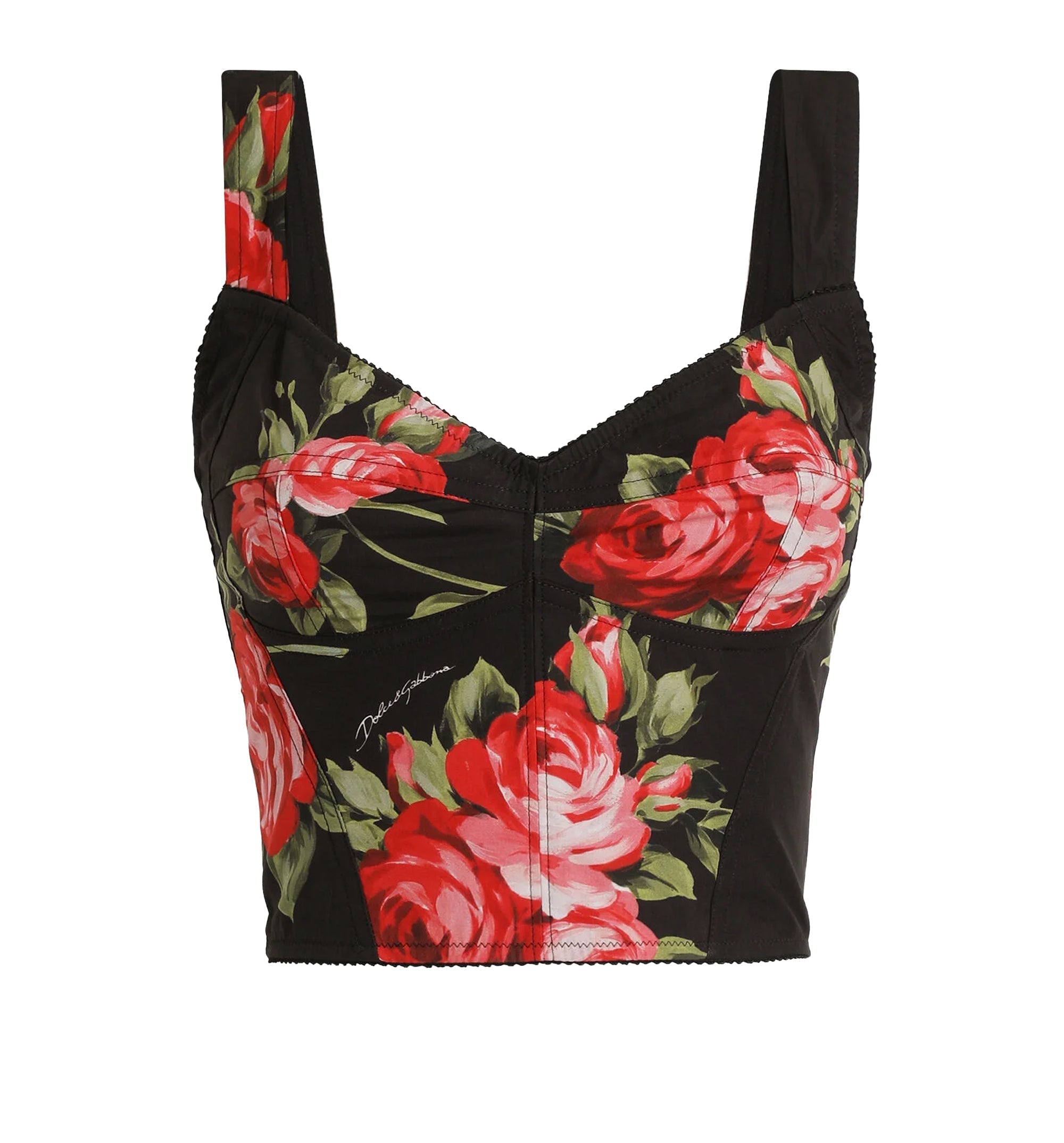 Rose Bouquet-Print Cotton Bustier Top