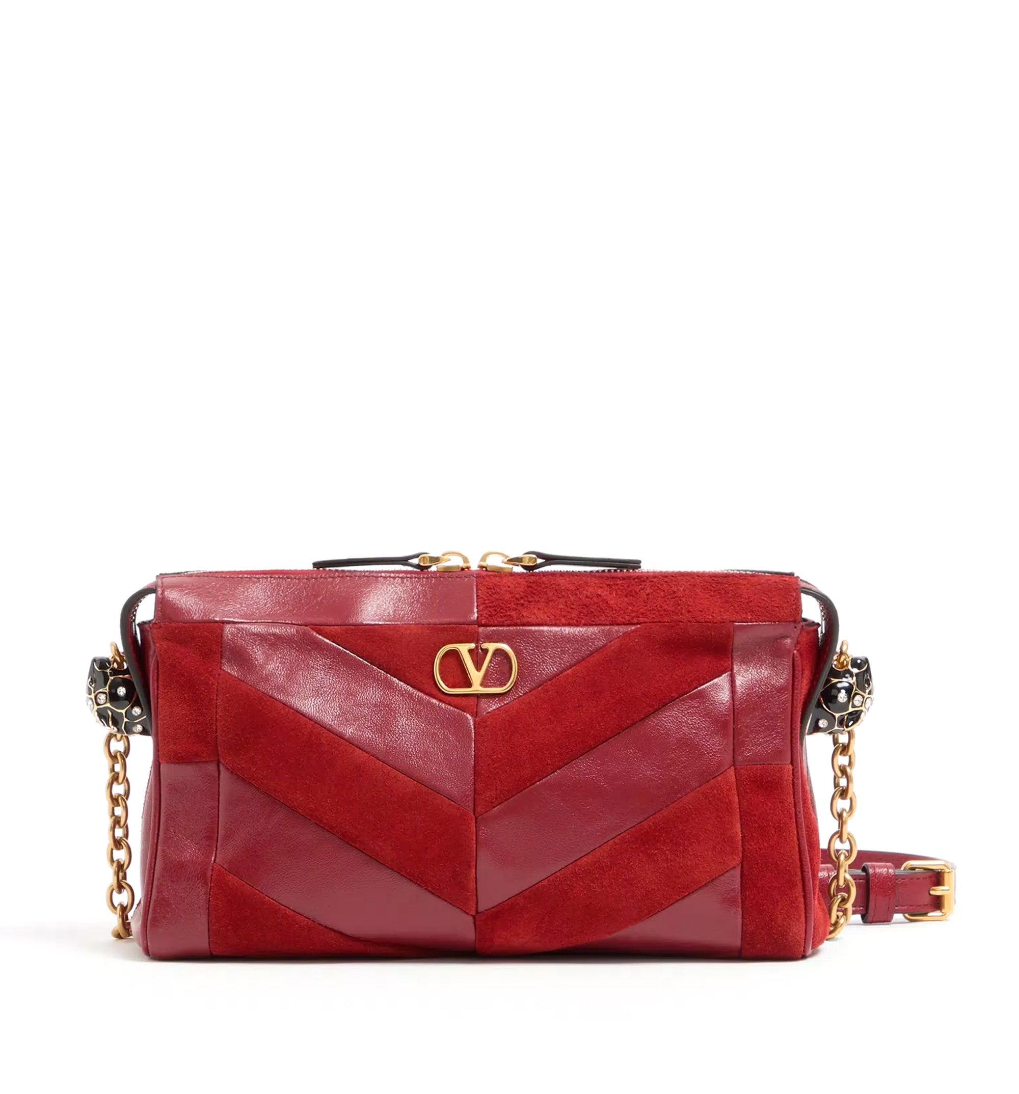 Panthea Small Shoulder Bag In Suede And Nappa With Chevron Pattern
