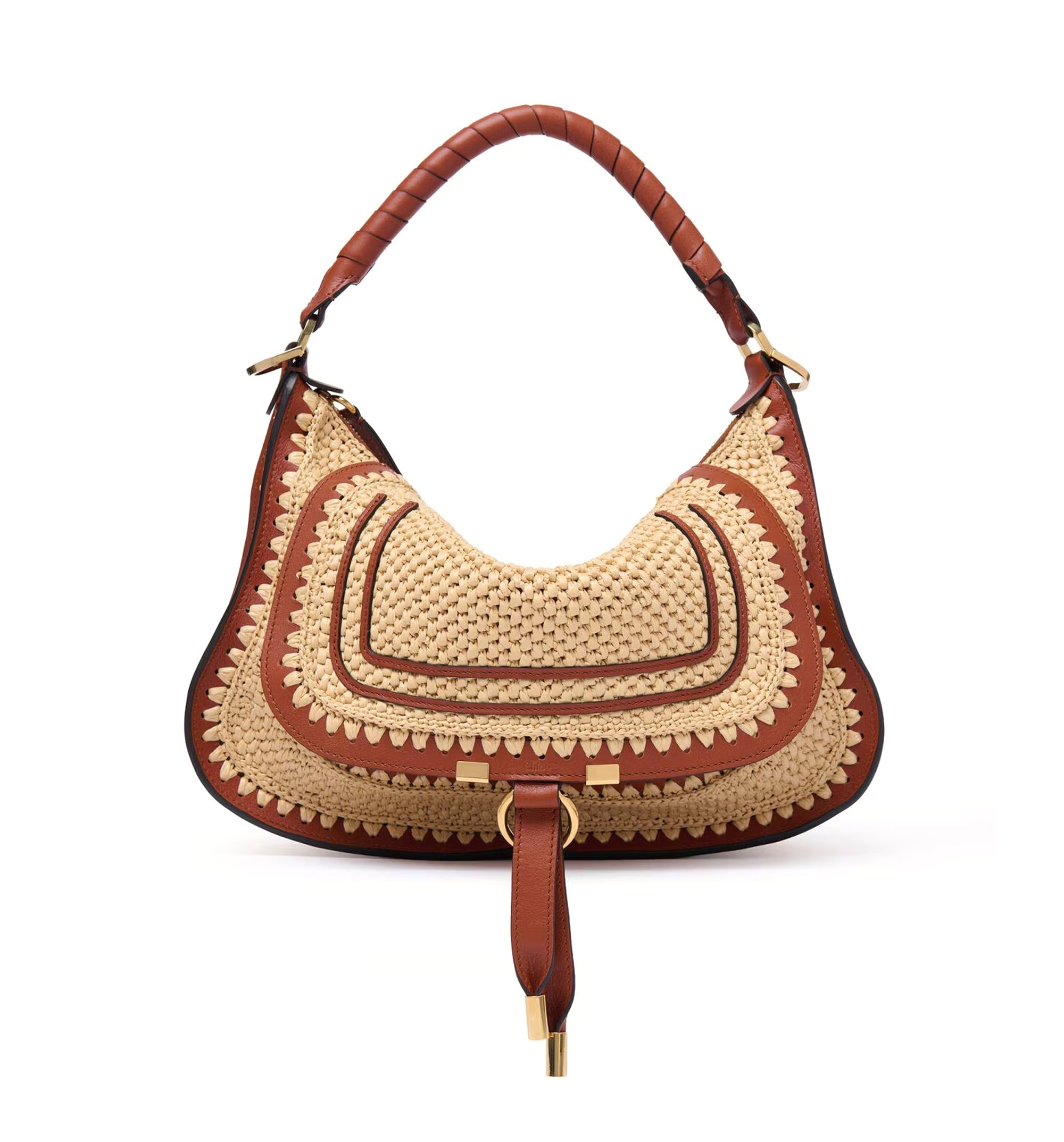 Small Marcie shoulder bag in raffia-effect