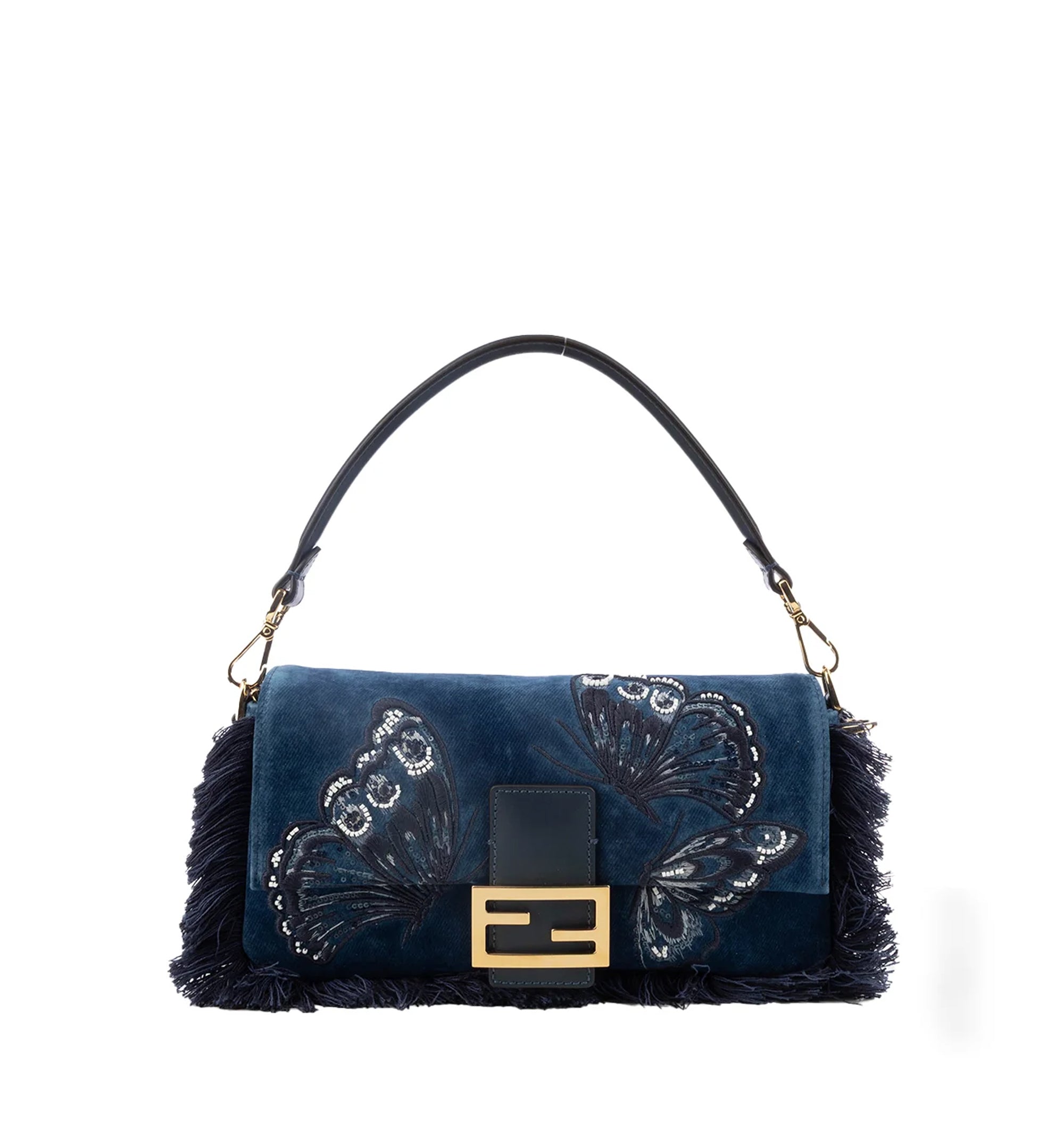 Baguette Tote Bag With Butterfly Detail And Fringes