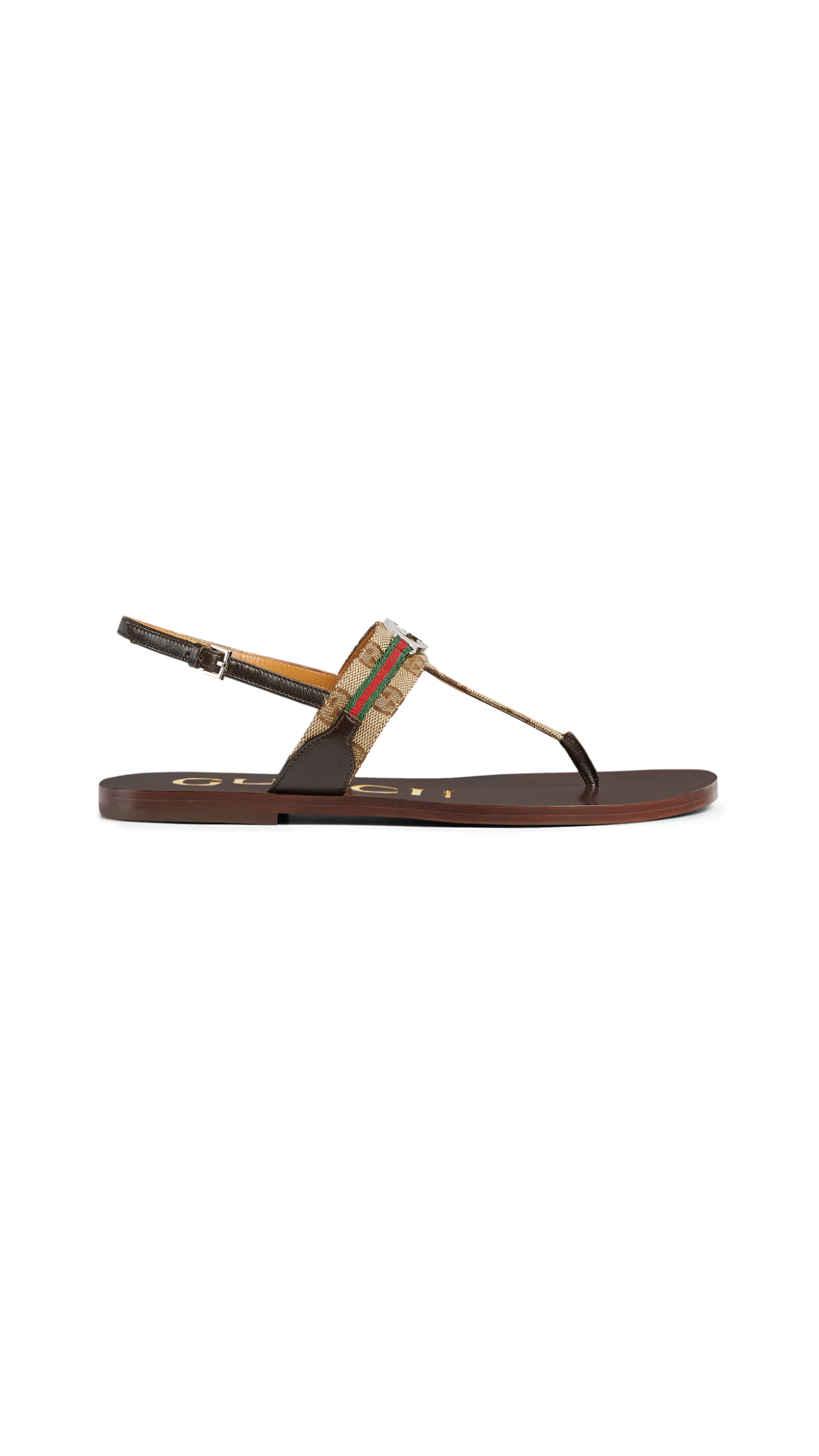 Interlocking G Web Sandals - Brown