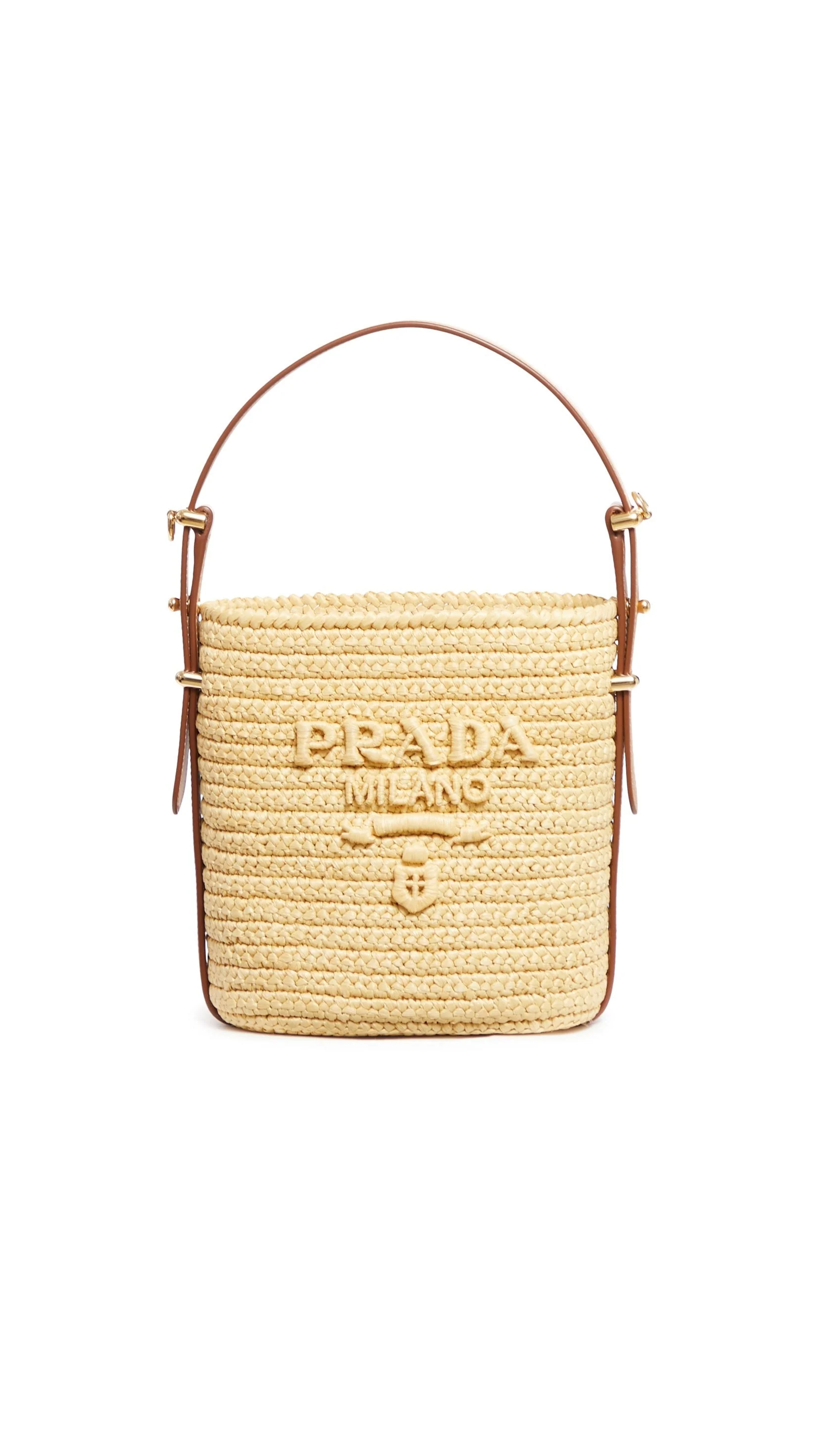 Bucket Bag in Raffia and Leather - Natural