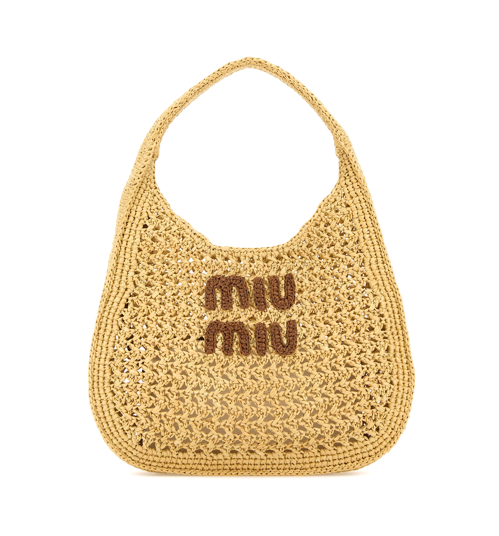 Beige/cognac Raffia-effect Woven Hobo Bag