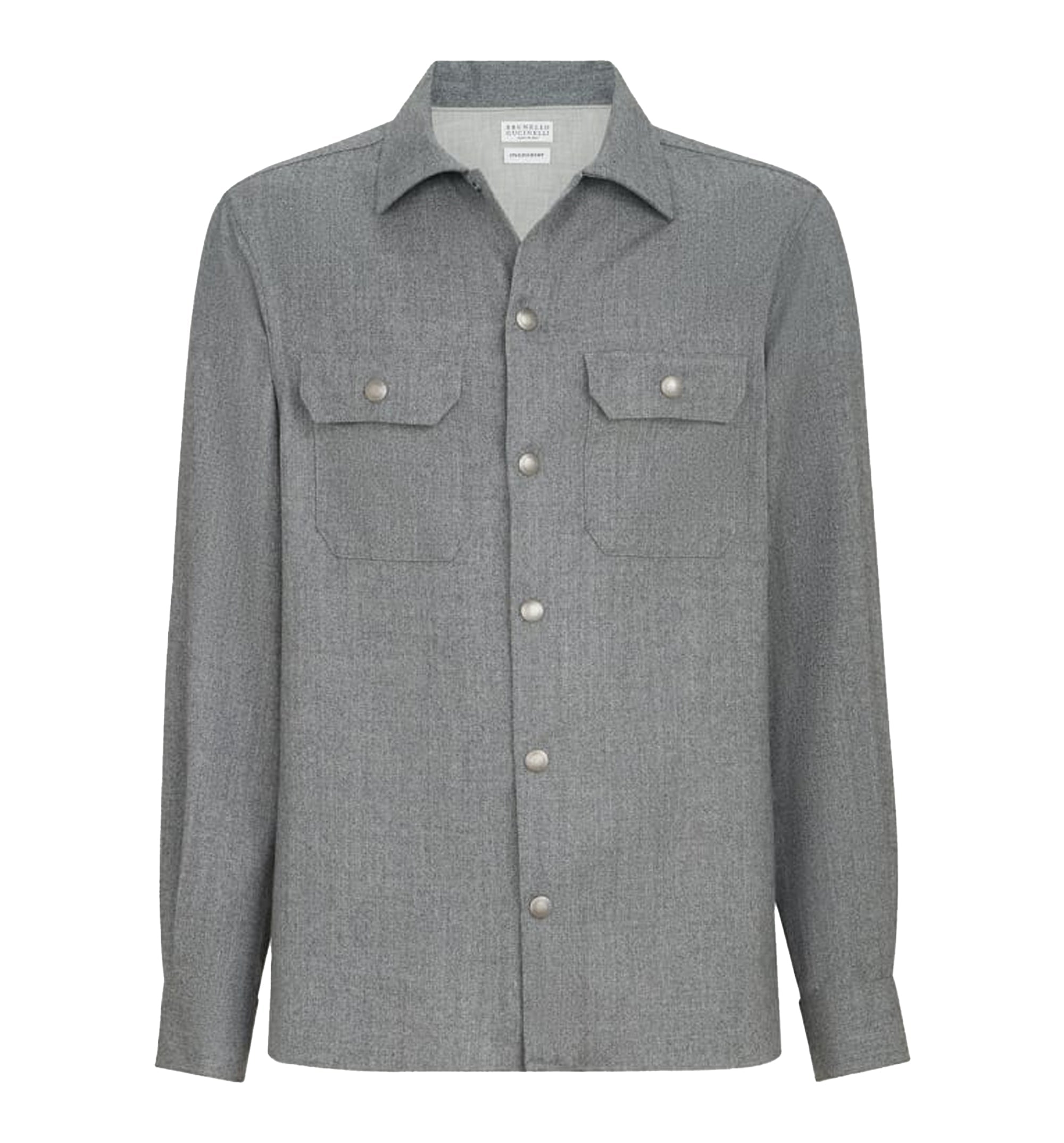 Virgin wool flannel overshirt with spread collar and chest pockets