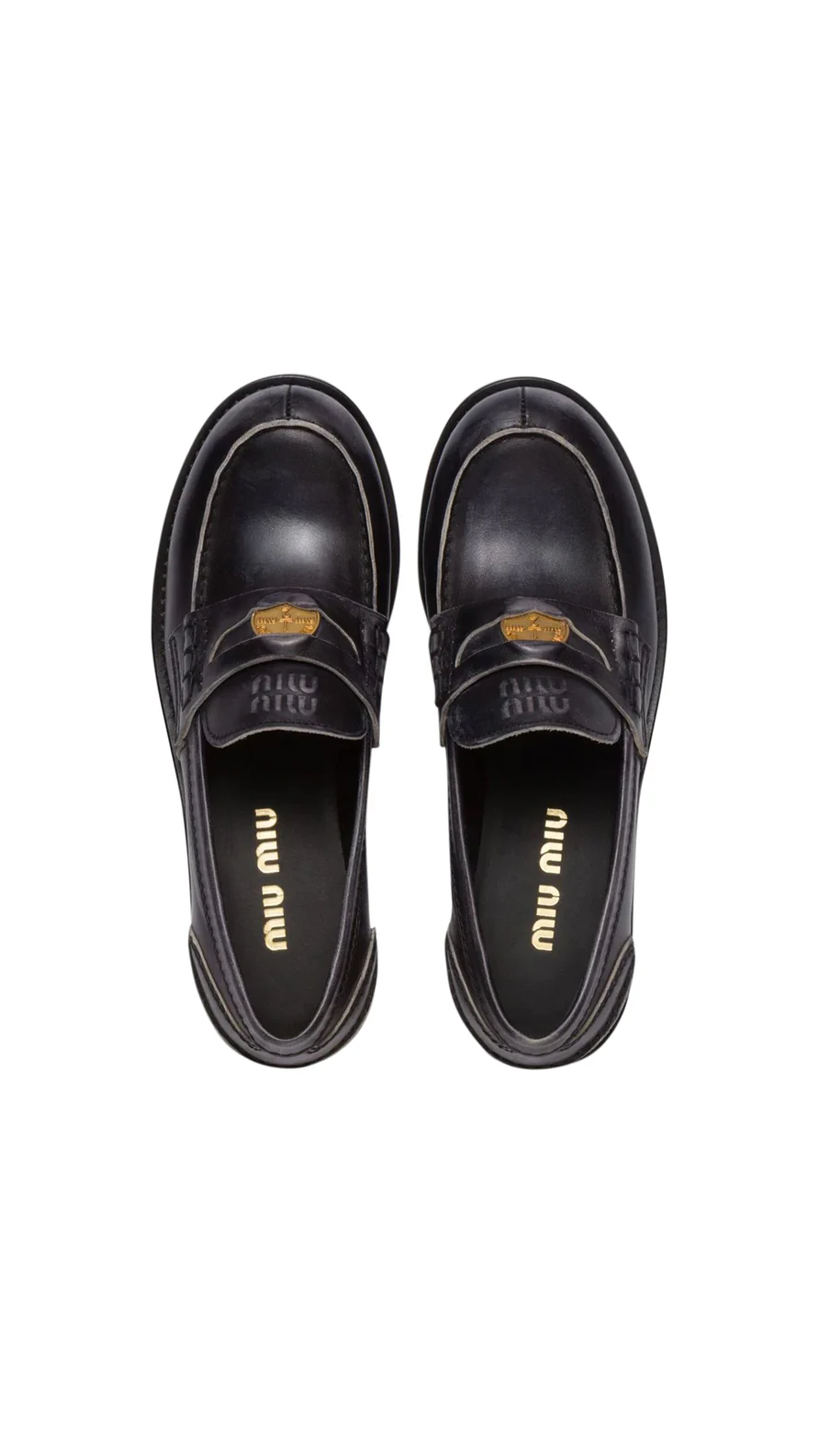 Vintage-Effect Leather Penny Loafers - Black